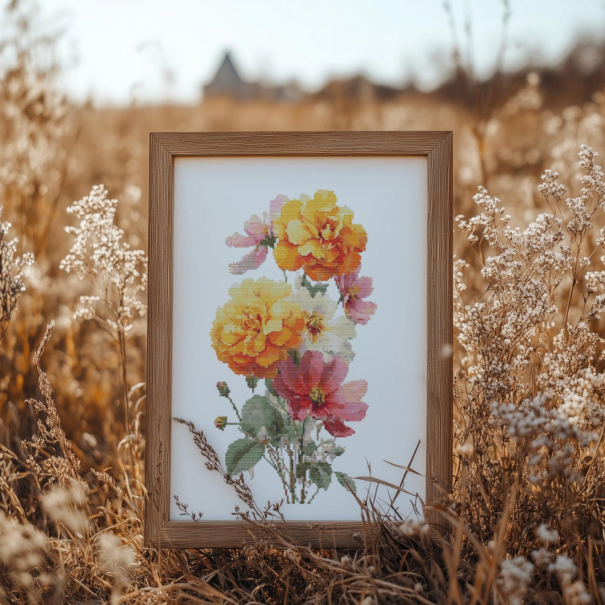Cross Stitch Pattern With Marigold, Cosmos, Personalized Cross Stitch, October Birth Flower Cross Stitch Sampler, Counted Cross Stitch Chart