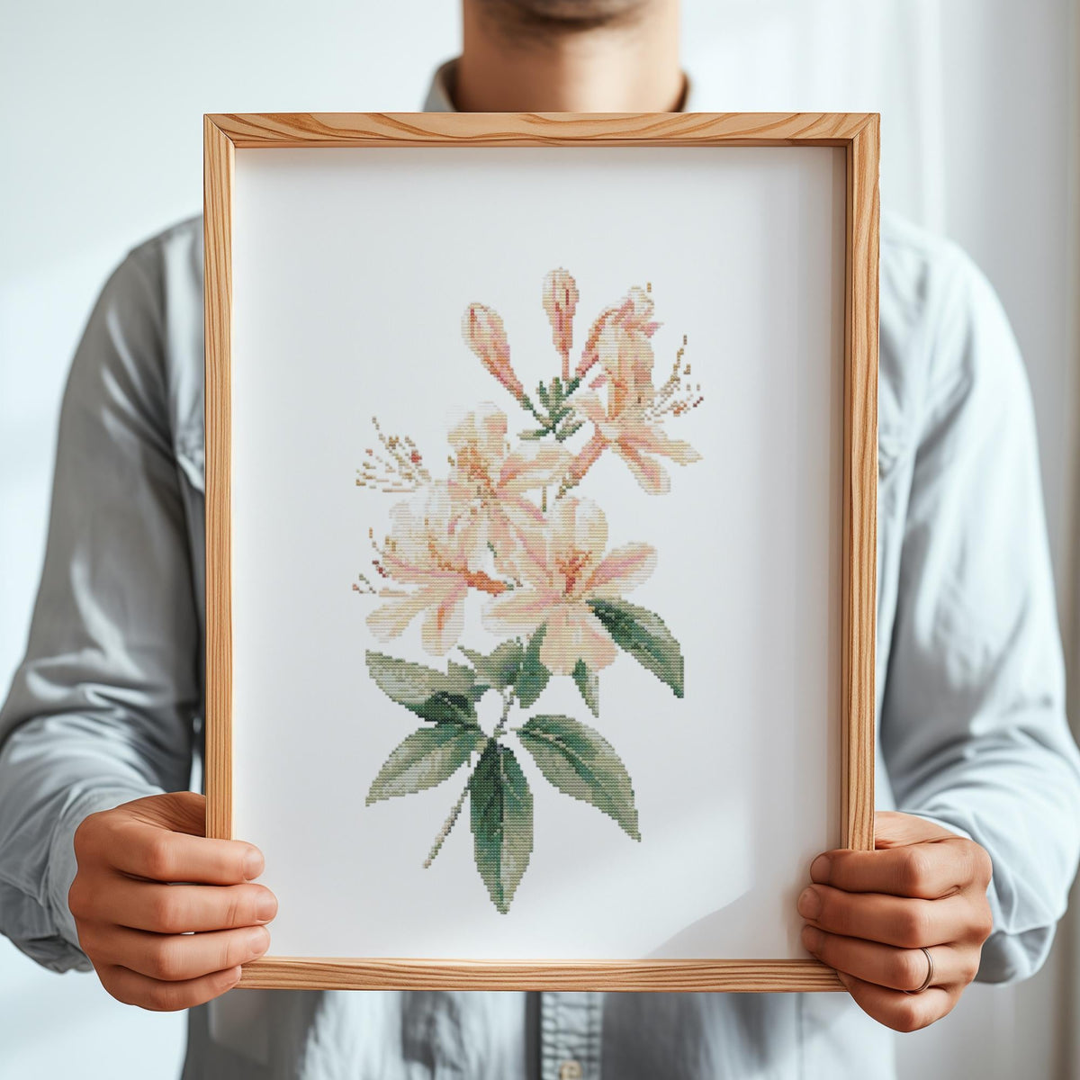 Cross Stitch Pattern With Honeysuckle, Counted Cross Stitch Charts, June Birth Flower Embroidery Pattern, Mothers Day Personalized Gifts