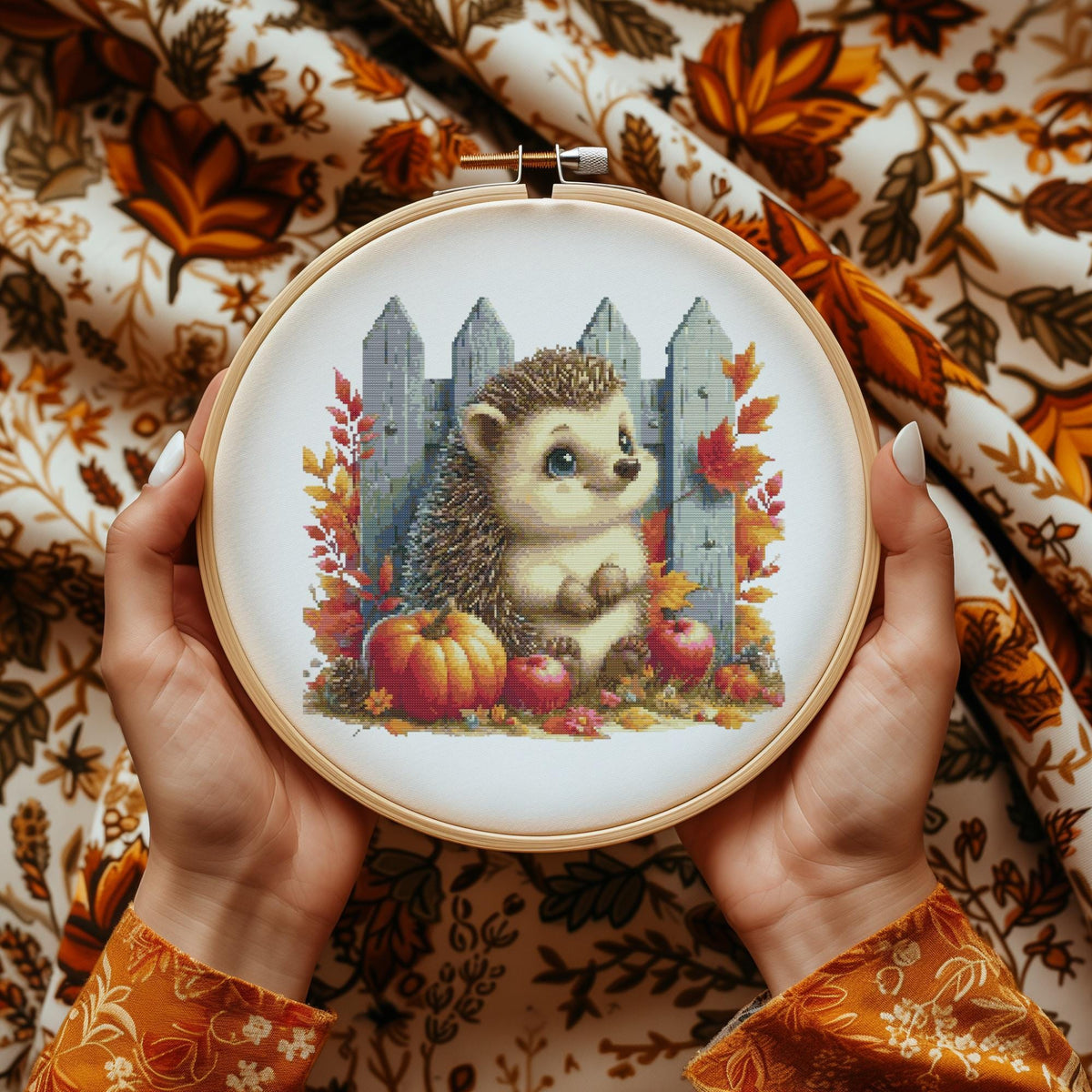 Autumn Cross Stitch Pattern With Cute Hedgehog Animal Cross Stitch Designs Fall Cross Stitch Chart Nature Embroidery Pattern Counted