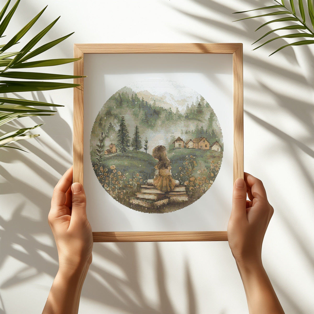 Cross Stitch Pattern With Girl, Books, Counted, Nature Embroidery Designs, Watercolor Cross Stitch Chart, Book Lover Gifts