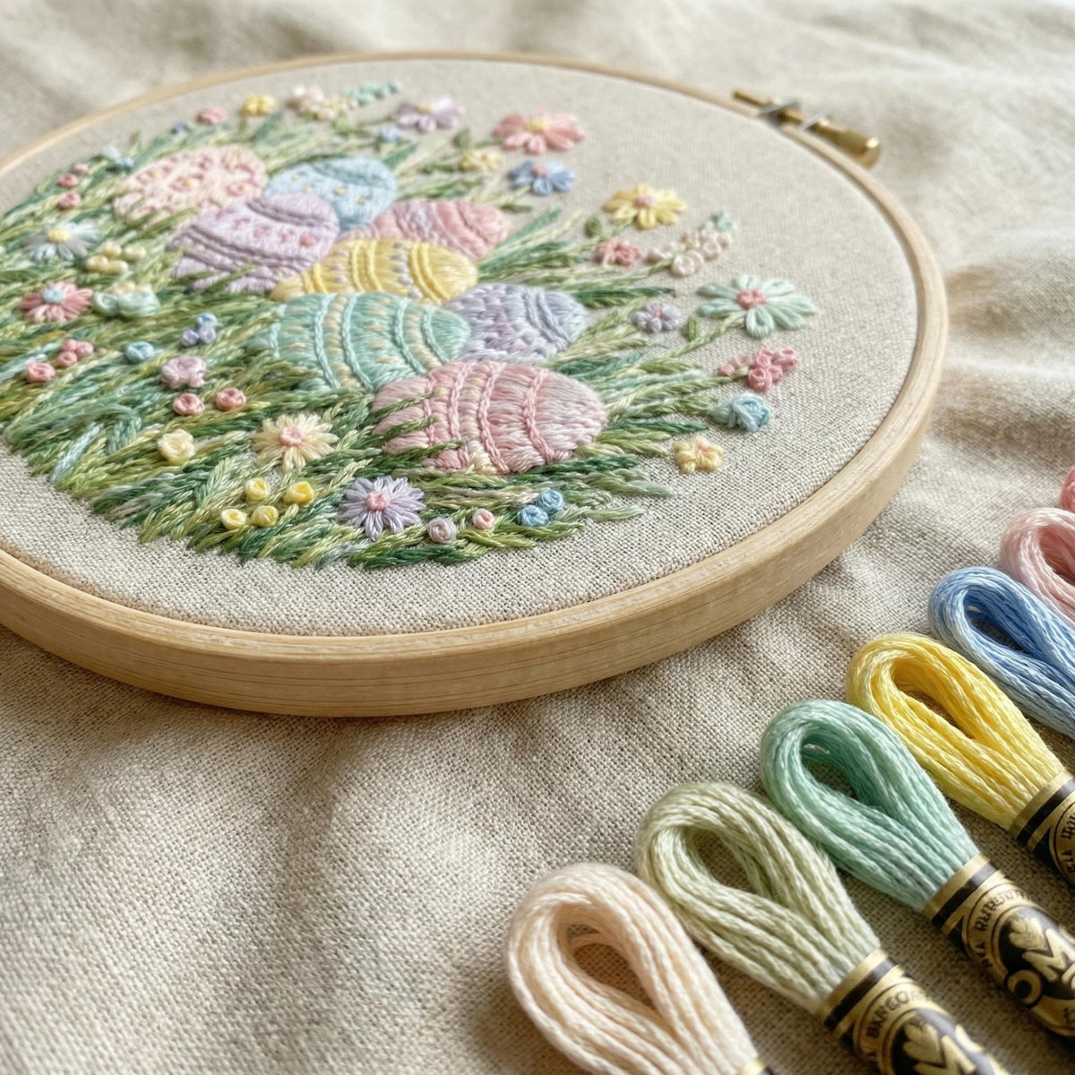 Easter Embroidery Pattern PDF With Colorful Eggs, Spring Hand Embroidery Template, Cottagecore Home Decor, Happy Easter Gift For Grandma