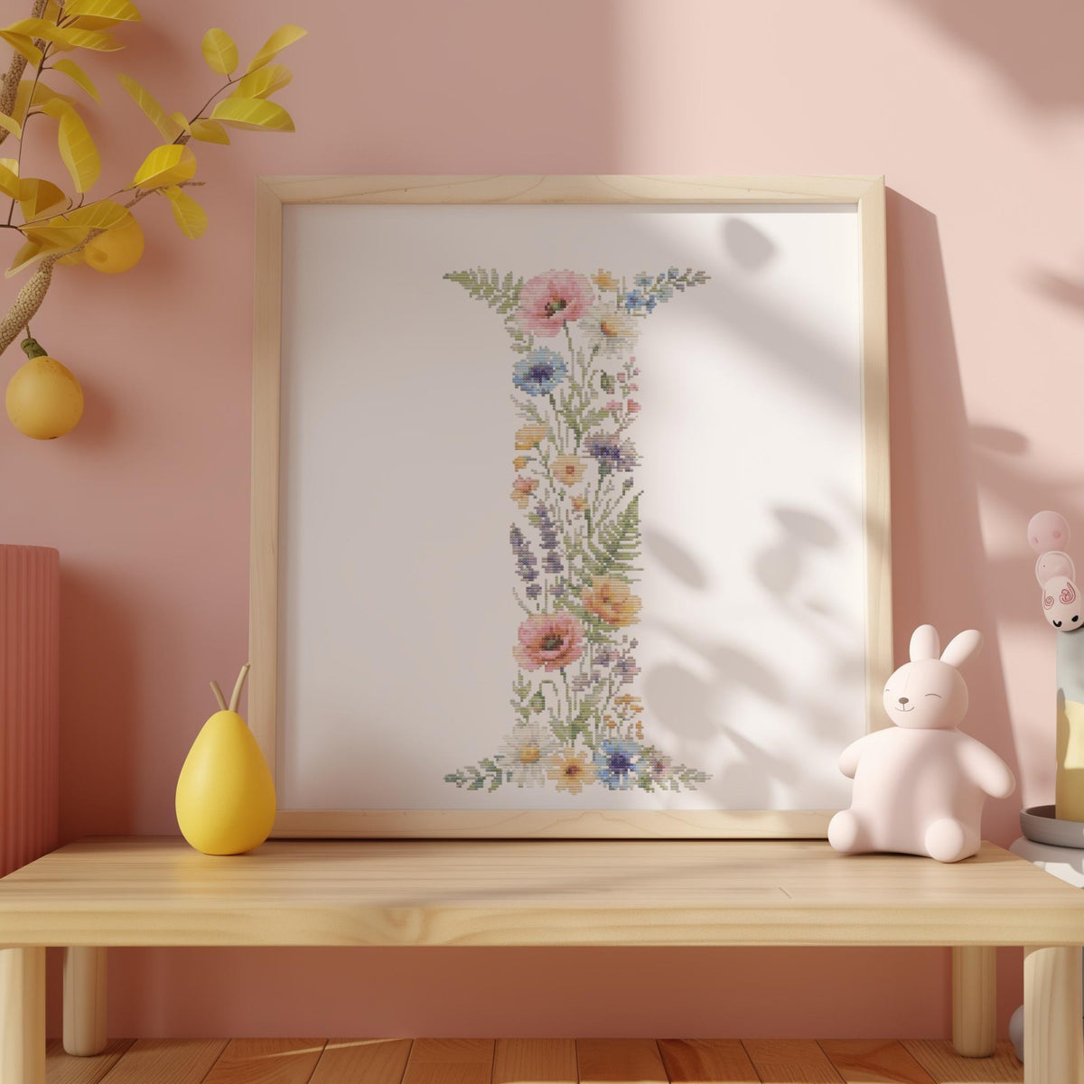 Custom Name Cross Stitch Pdf, Counted, Floral Letter I Cross Stitch Pattern, Monogram Cross Stitch Chart, Personalized Gifts, Pattern Keeper