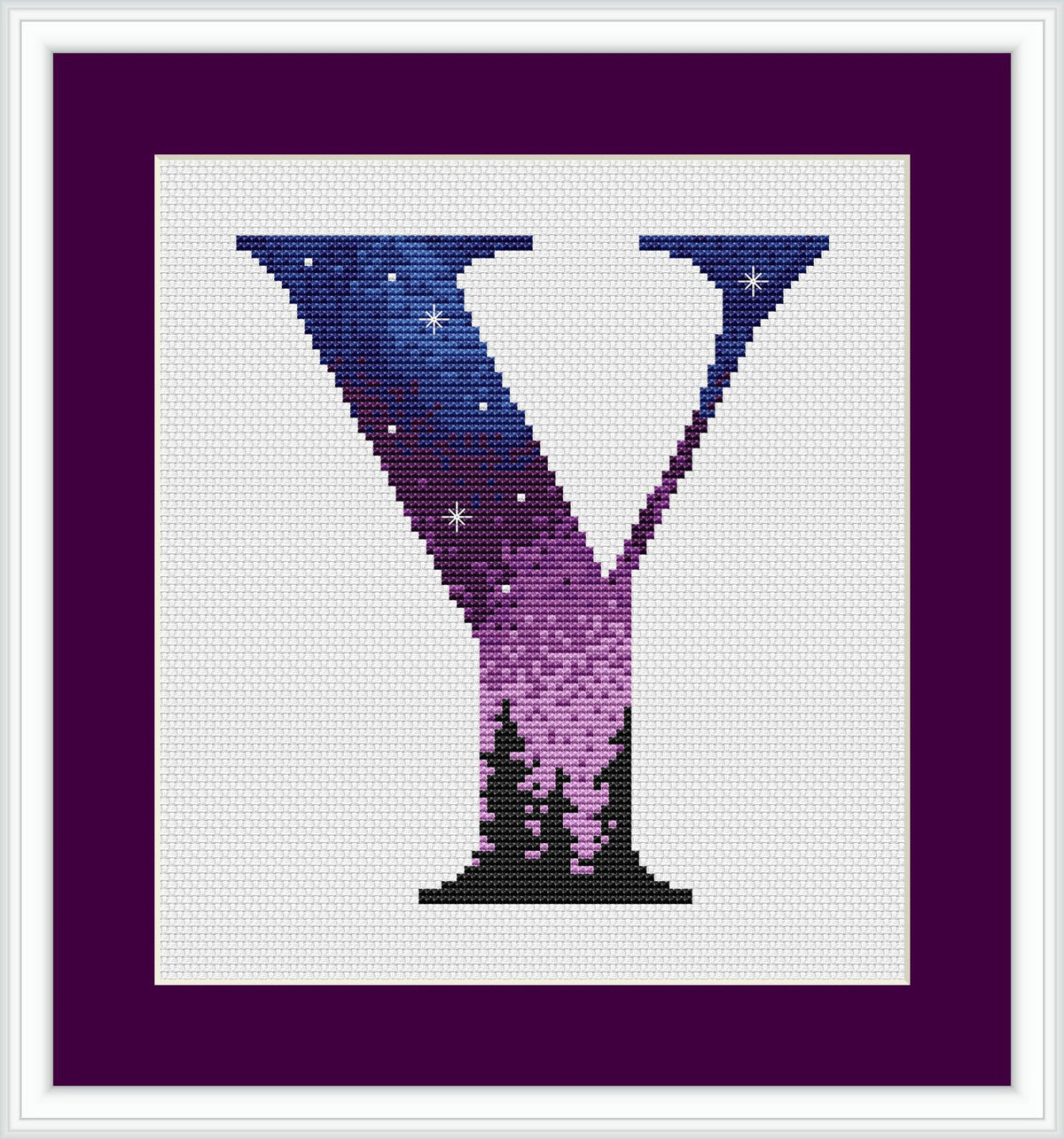 Letter Cross Stitch Pattern PDF, Custom Name Initials Embroidery File, Forest Monogram Cross Stitch Chart, Personalized Gifts For Grandpa