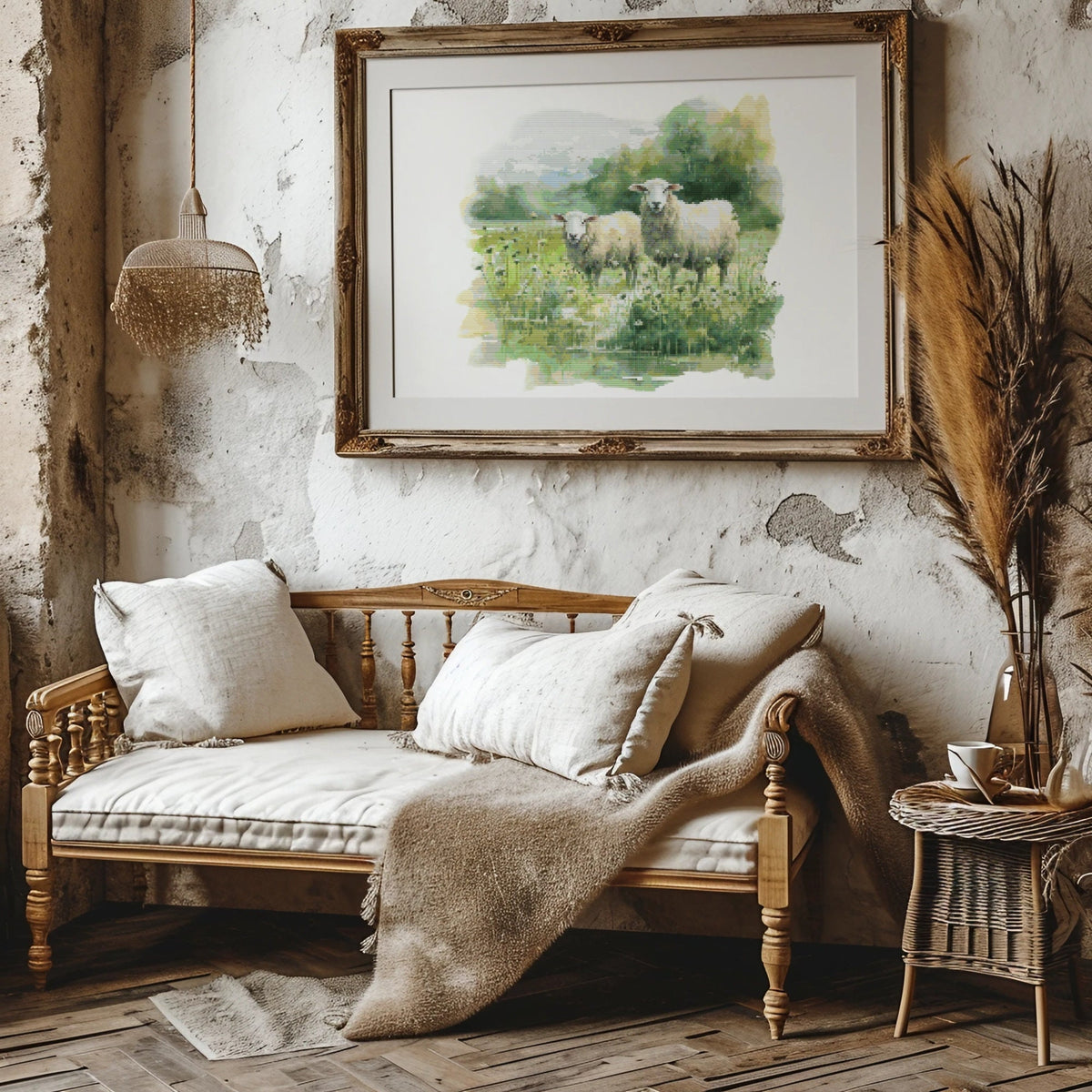 Cross Stitch Pattern With Sheep, Nature Cross Stitch Chart, Counted, Embroidery Pattern, Cottagecore Wall Decor, Christmas Gifts For Grandma