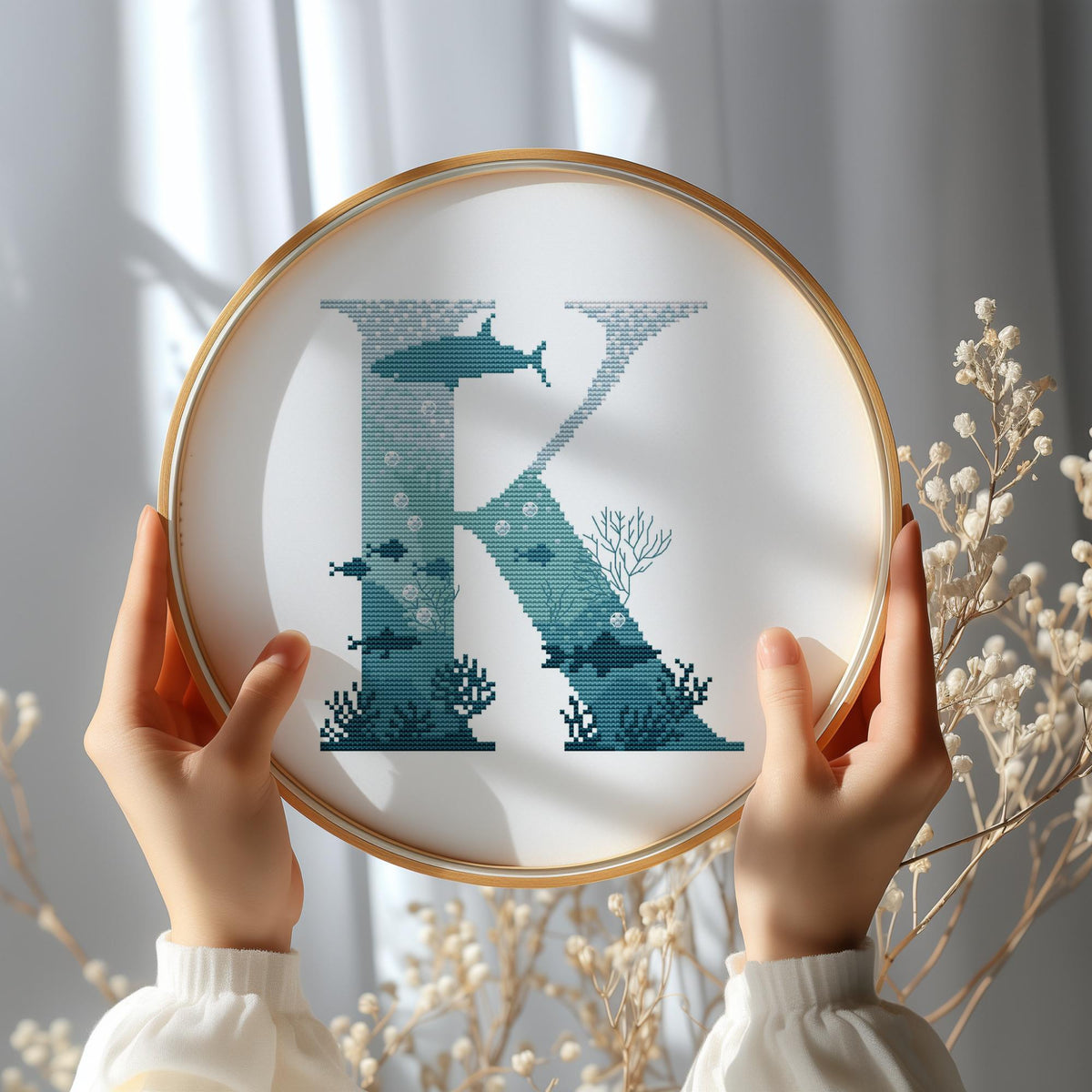 Letter Cross Stitch Pattern, Counted, Family Initials Embroidery Designs, Marine Monogram Cross Stitch Chart, Custom Name Cross Stitch Pdf