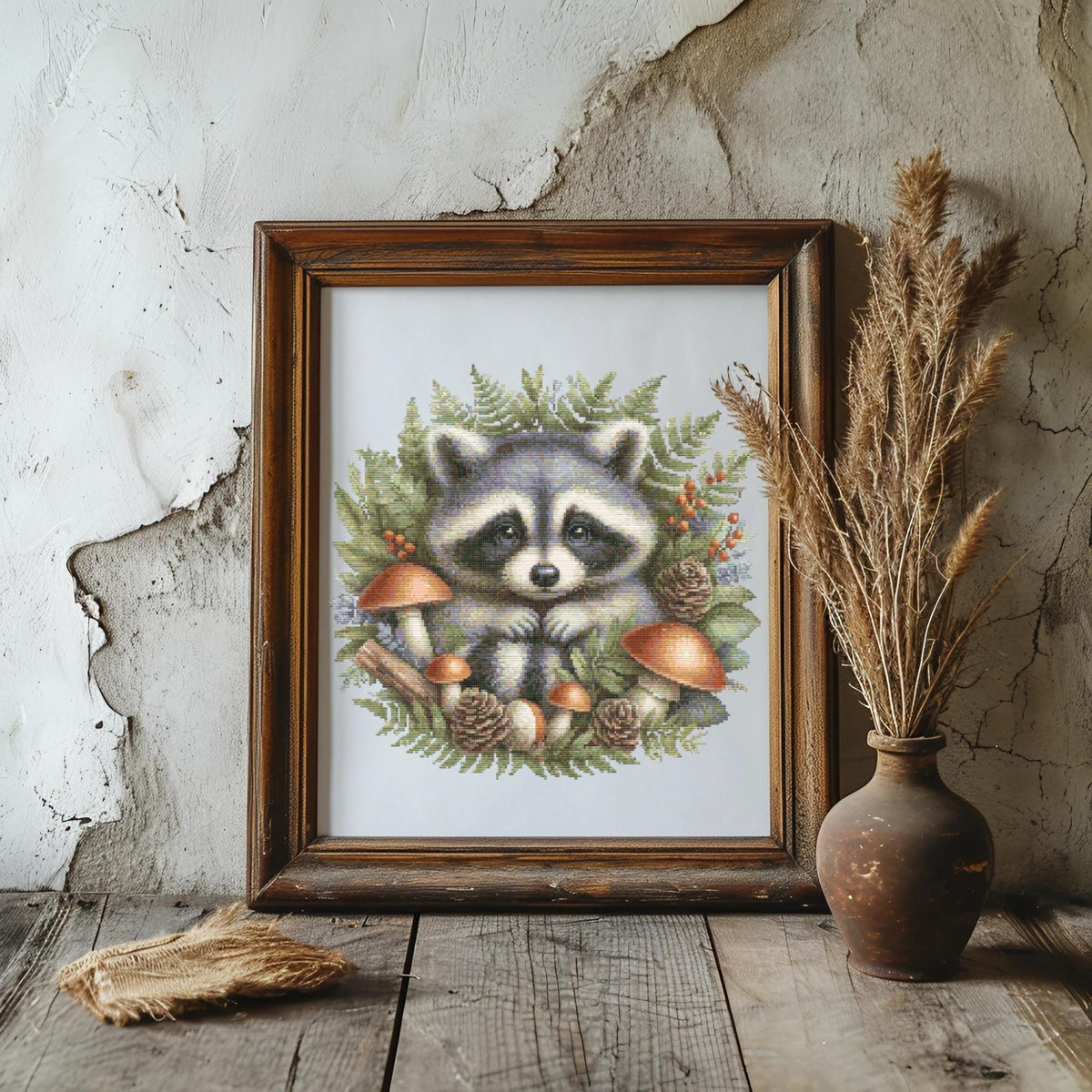 Raccoon Cross Stitch Pattern PDF, Forest Cross Stitch Designs, Counted Cross Stitch Charts, Wild Nature Embroidery Pattern, Cross Stitch Art