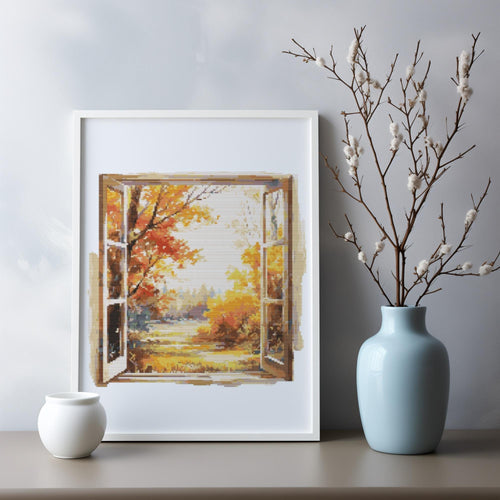 Autumn Cross Stitch Pattern, Watercolor Landscape Cross Stitch Designs, Modern Fall Embroidery Pattern Pdf Counted Cross Stitch Samplers
