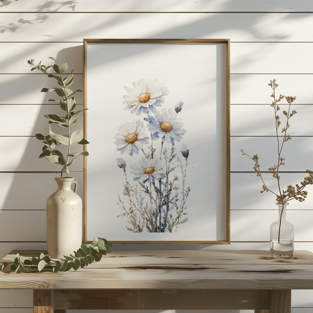 Cross Stitch Pattern With Daisy Counted Cross Stitch Designs Birth Flower Embroidery Pattern Pdf April Birth Flower Cross Stitch Art