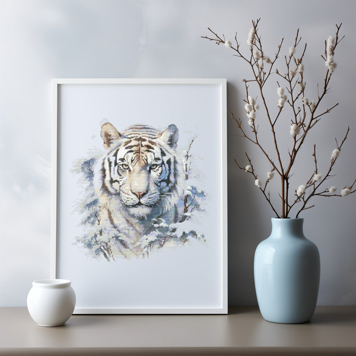 Cross Stitch Pattern With White Tiger, Counted Cross Stitch Chart, Instant PDF Download