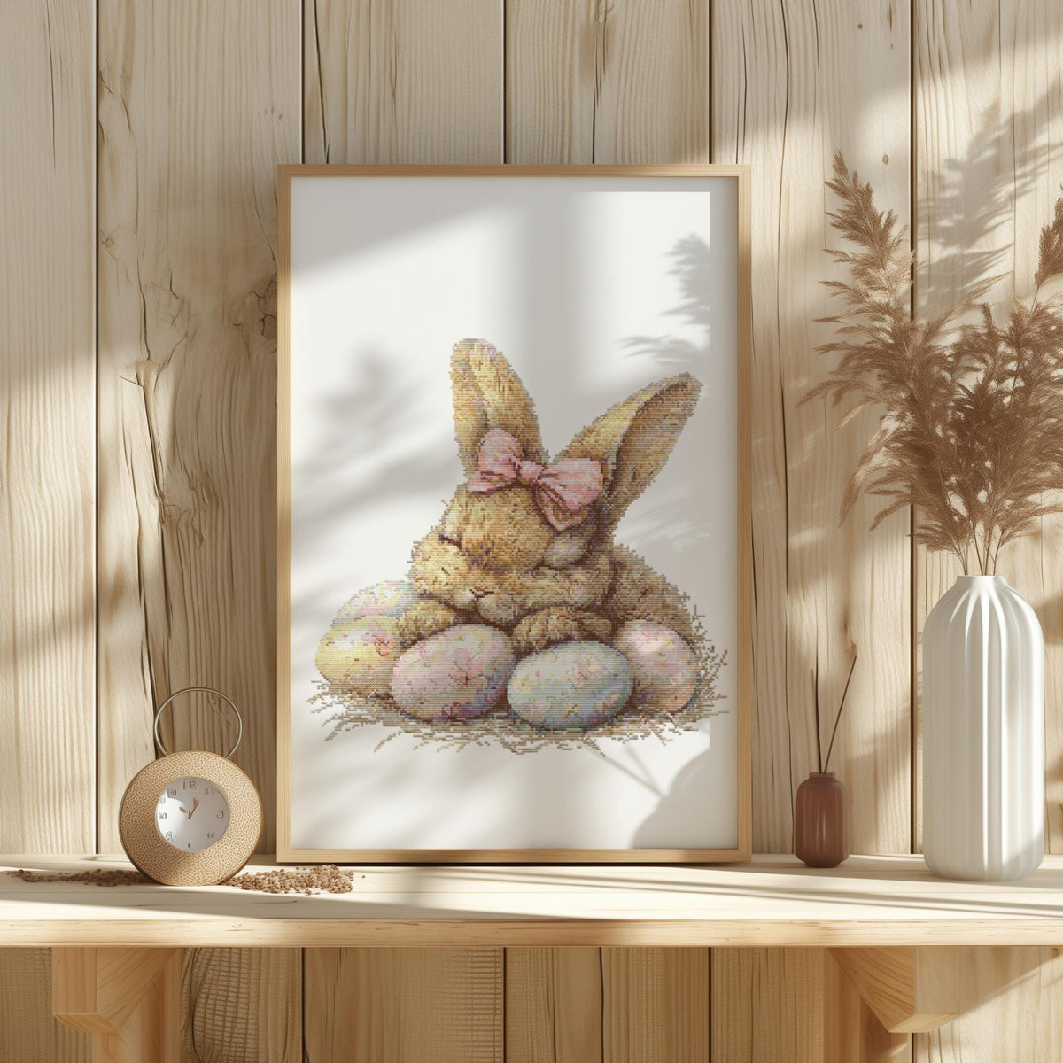 Easter Cross Stitch Pattern With Cute Rabbit, Counted Cross Stitch Designs, Hare Embroidery Pattern, Spring Cottagecore Home Decor
