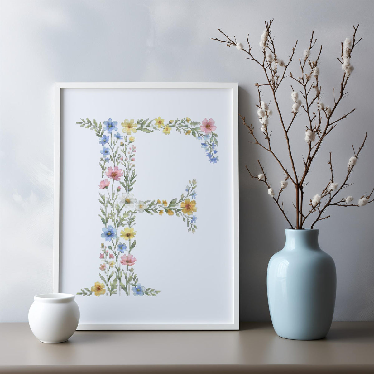 Custom Cross Stitch Pdf, Letter Cross Stitch Pattern With Wildflowers, Counted Monogram Cross Stitch Art, Pattern Keeper, Personalized Gift