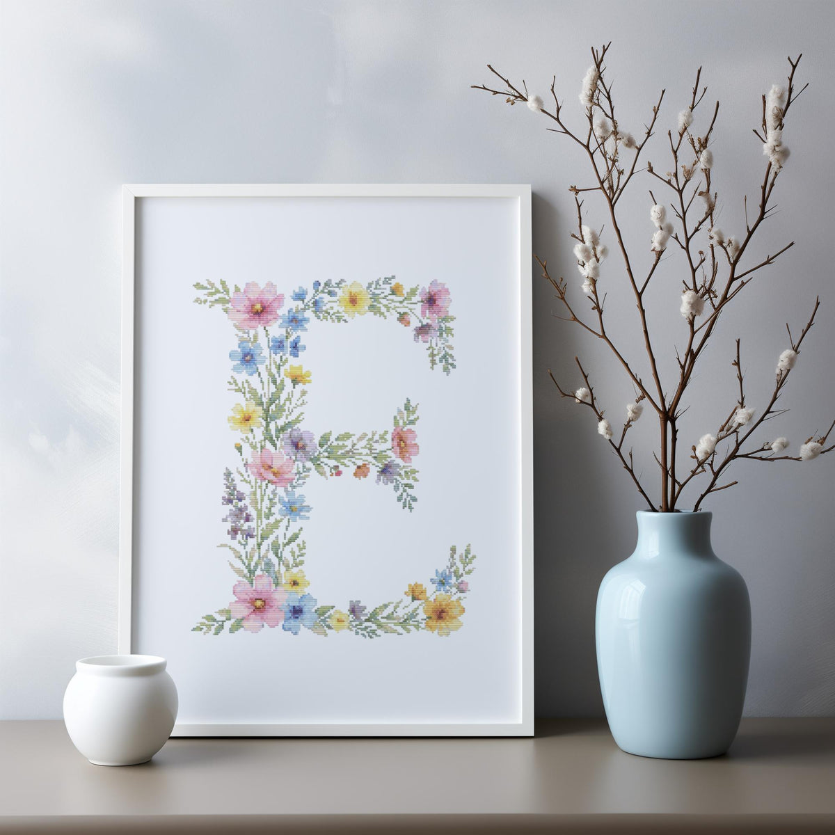 Custom Cross Stitch Pdf, Floral Letter E Cross Stitch Pattern, Counted Monogram Cross Stitch Chart, Pattern Keeper, Personalized Gifts