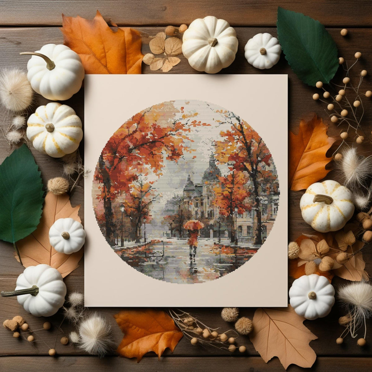 Watercolor Cross Stitch Pattern Rainy City Cross Stitch Designs Modern Fall Embroidery Pattern Pdf Counted City Cross Stitch Patterns