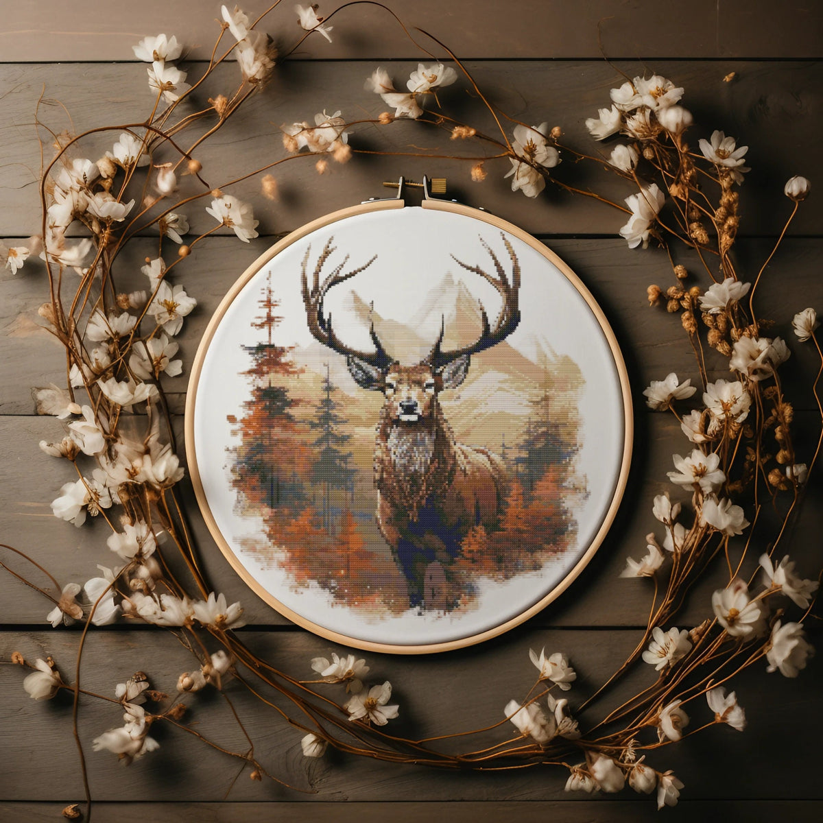 Fall Cross Stitch Pattern With Reindeer, Landscape Cross Stitch Designs, Wild Nature Embroidery Pattern, Counted, Fathers Day Gift For Him