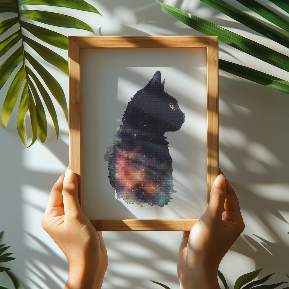 Cat Cross Stitch Pattern, Animal Cross Stitch PDF, Celestial Cat Embroidery Pattern, Count, Black Cat Cross Stitch Design, Instant Download