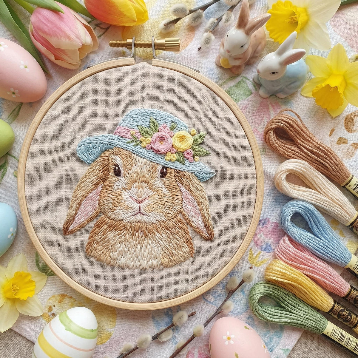 Rabbit Embroidery Pattern PDF, Spring Hand Embroidery Template With Bunny, Do It Yourself Gifts, Mothers Day Gift For Grandma