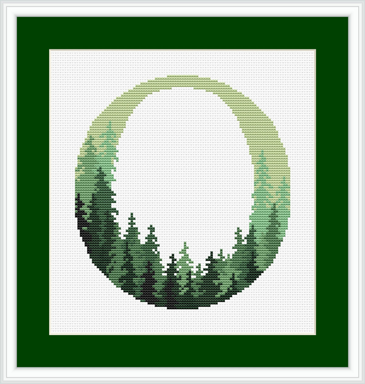 Customisable Name Cross Stitch Pattern, Modern Monogram Embroidery File, Count, Letter Cross Stitch Chart, Green Forest Cross Stitch Design