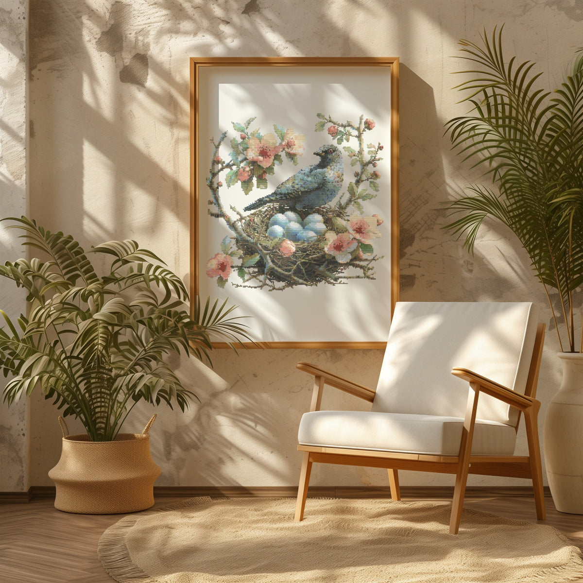Spring Cross Stitch Pattern With Bird Floral Embroidery Design Easter Cross Stitch Pdf Counted Cross Stitch Design For Advanced Stitcher