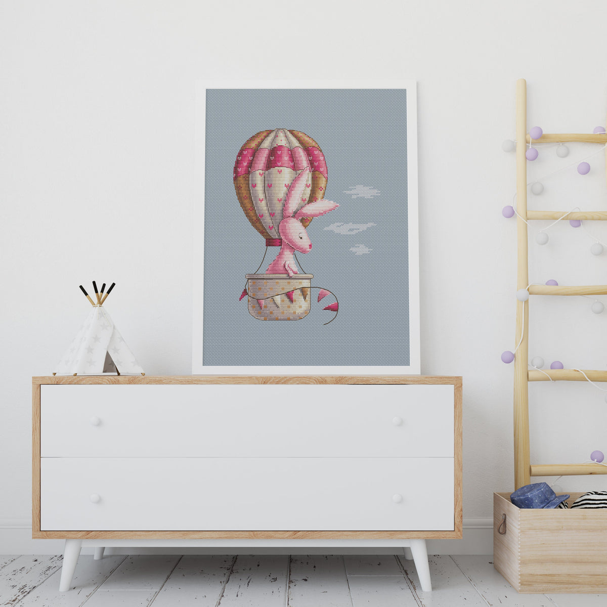 Baby Girl Cross Stitch Pattern Pink Boho Nursery Counted Cross Stitch Bunny In Hot Air Ballon Embroidery Sampler Baby Gift Digital Downloads