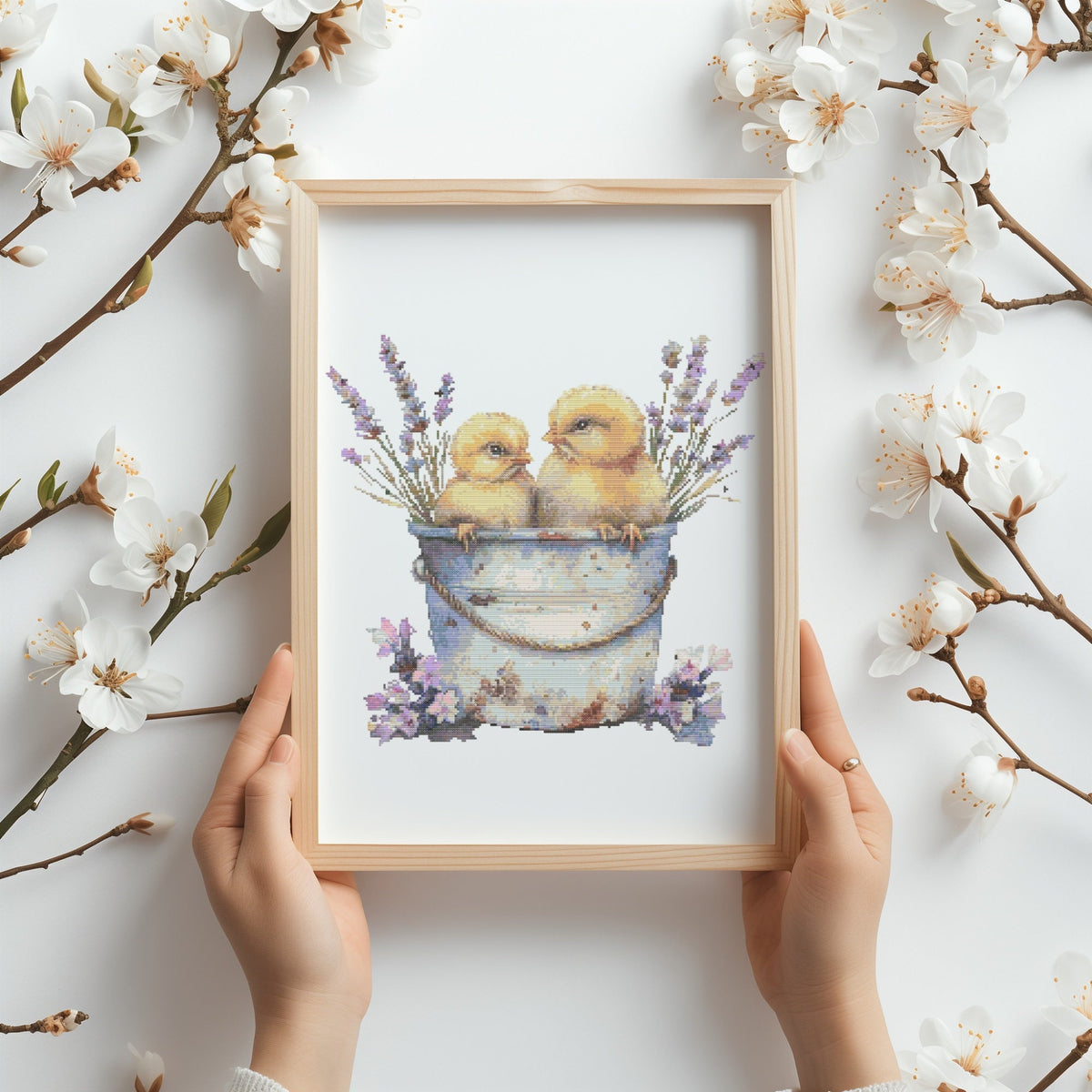 Cross Stitch Pattern With Chicks, Cottagecore Cross Stitch Designs, Modern Embroidery PDF, Floral Cross Stitch Designs, Gift For Mom