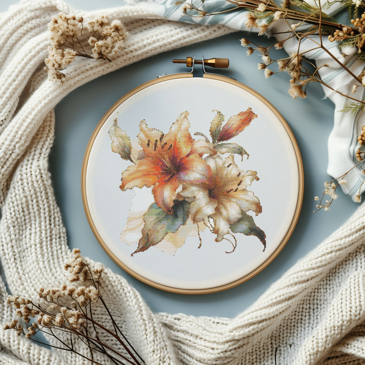 Bouquet Cross Stitch Pattern With Lilies, Floral Embroidery Pattern, Cross Stitch Design, Counted Cross Stitch Art, Mothers Day Gifts