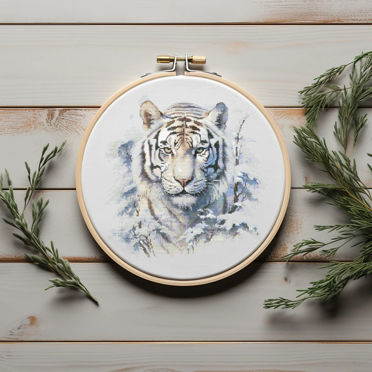 Cross Stitch Pattern With White Tiger, Counted Cross Stitch Chart, Instant PDF Download