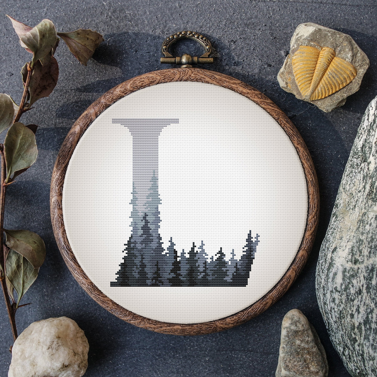 Monogram Cross Stitch Pattern Forest Letter Cross Stitch Chart Count Customised Name Embroidery Pattern Easy Cross Stitch Personalized Gift