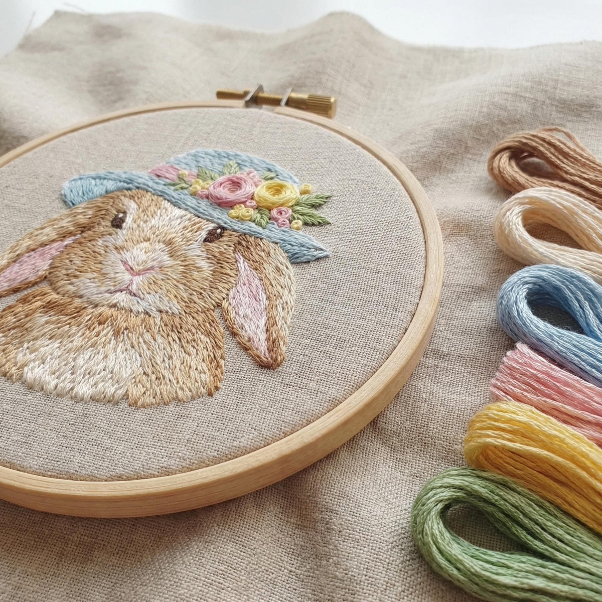 Rabbit Embroidery Pattern PDF, Spring Hand Embroidery Template With Bunny, Do It Yourself Gifts, Mothers Day Gift For Grandma