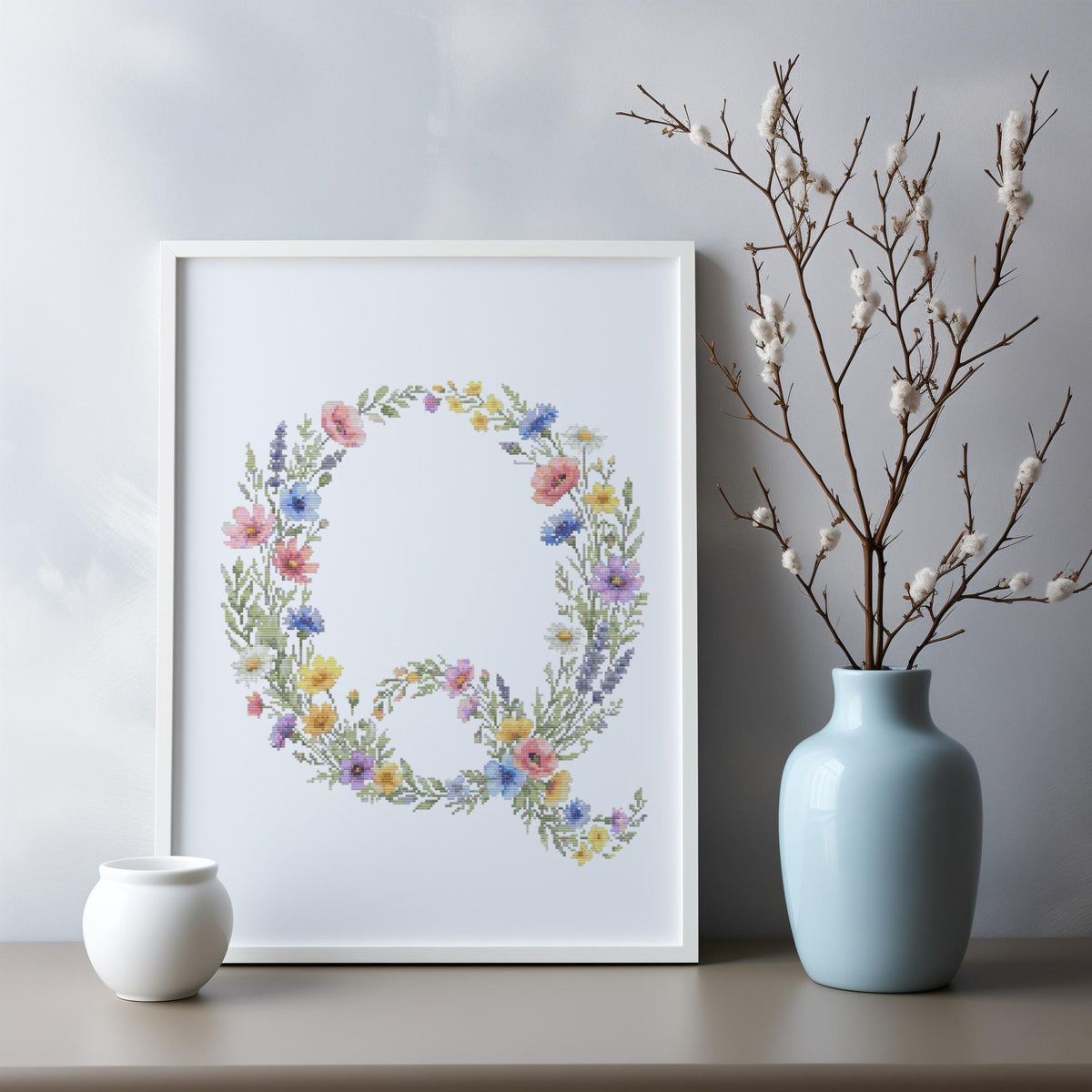Custom Letter Q Cross Stitch Pdf, Counted Cross Stitch Pattern, Floral Monogram Cross Stitch Chart, Personalized Gifts, Pattern Keeper