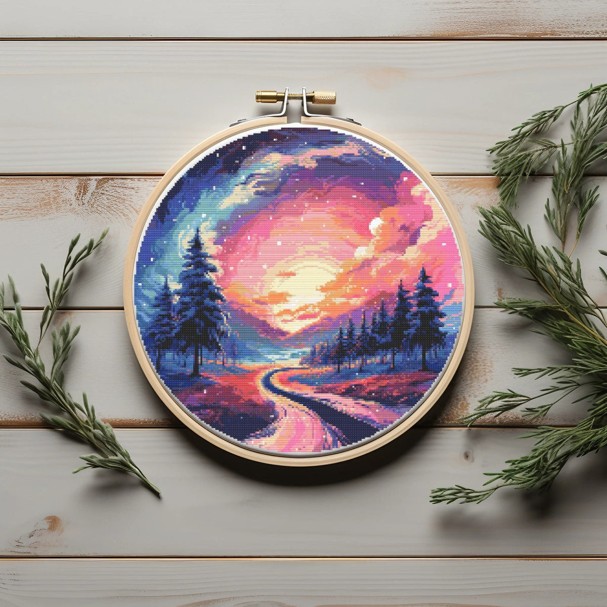 Winter Cross Stitch Pattern PDF | Counted Cross Stitch Charts | Landscape Embroidery Designs