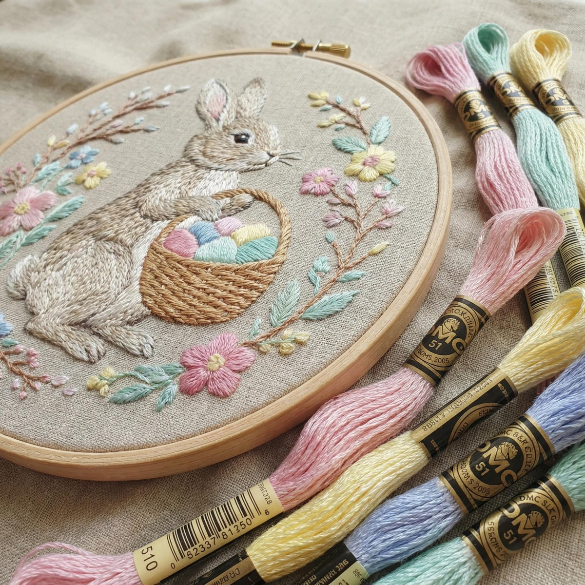 Easter Embroidery Pattern PDF With Bunny, Spring Hand Embroidery Template With Rabbit, Do It Yourself Gifts, Happy Easter Gift For Grandma