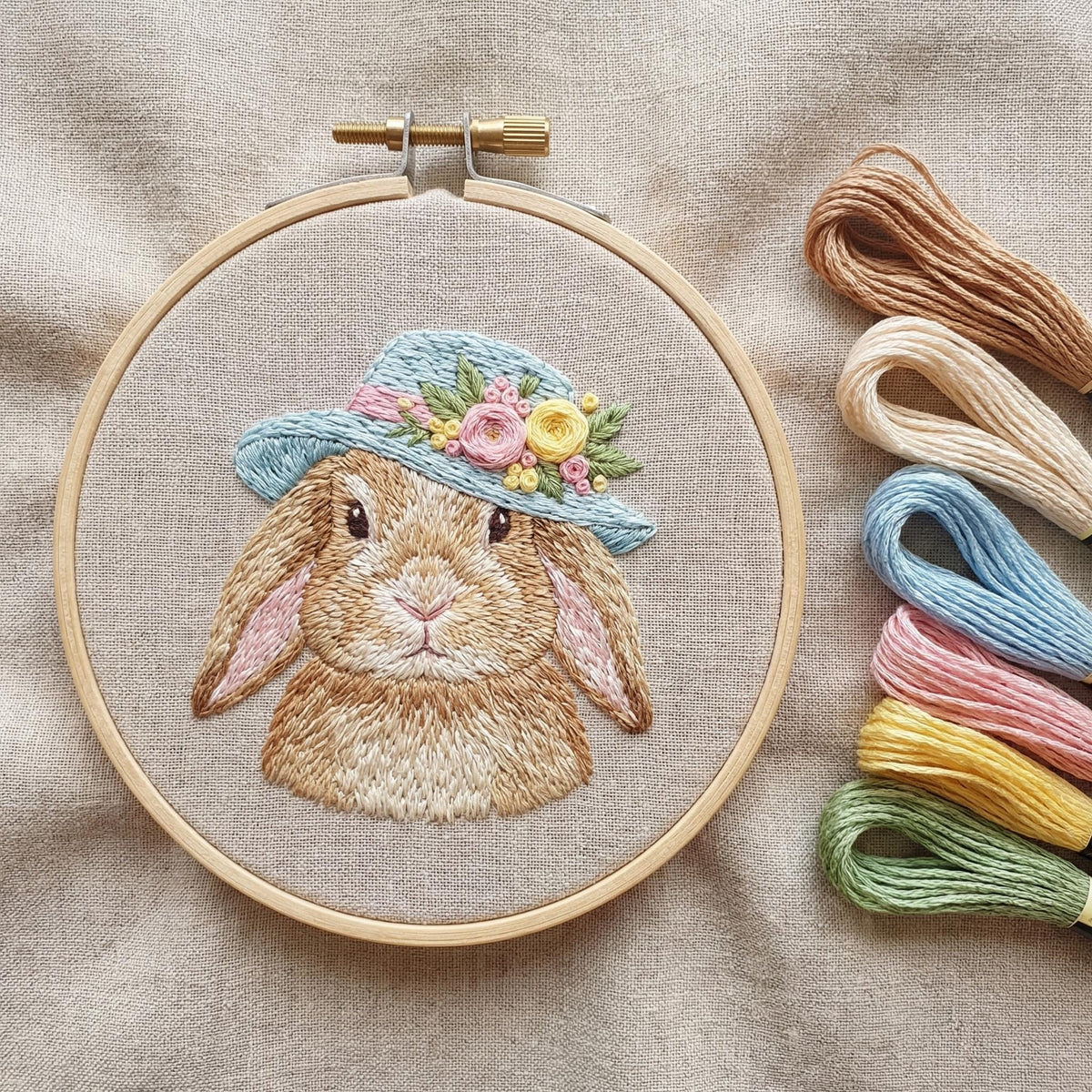 Rabbit Embroidery Pattern PDF, Spring Hand Embroidery Template With Bunny, Do It Yourself Gifts, Mothers Day Gift For Grandma