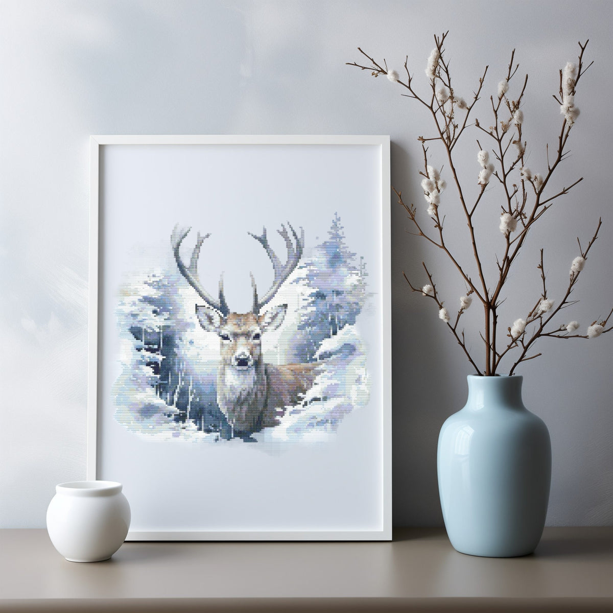 Winter Cross Stitch Pattern With Reindeer, Landscape Cross Stitch Art, Christmas Embroidery Designs, Counted, Include Saga File