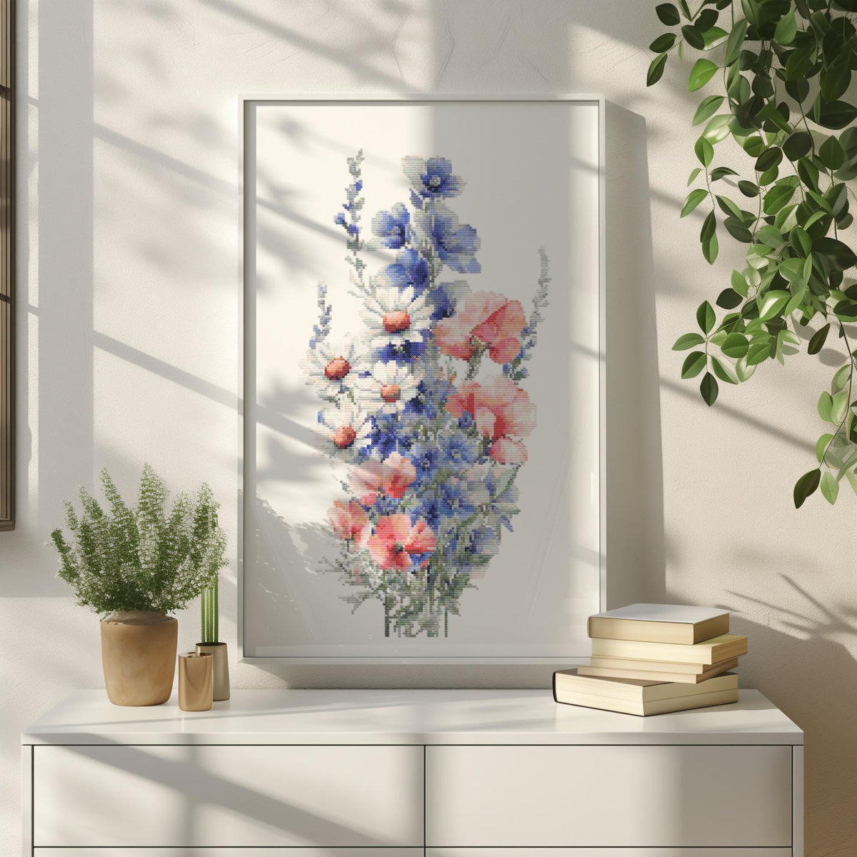 Cross Stitch Pattern, Larkspur, Sweet Pea, Daisy, Counted Cross Stitch Designs, Birth Flower Embroidery Pdf, Personalised Cross Stitch Art