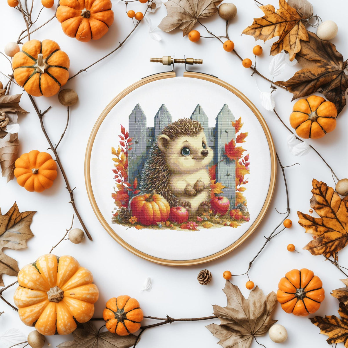 Autumn Cross Stitch Pattern With Cute Hedgehog Animal Cross Stitch Designs Fall Cross Stitch Chart Nature Embroidery Pattern Counted