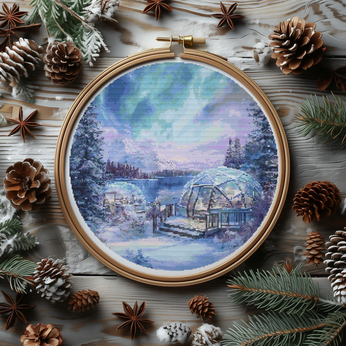 Winter Cross Stitch Pattern PDF With Northern Lights, Counted Cross Stitch Chart, Modern Cross Stitch Design, Winter Embroidery Designs