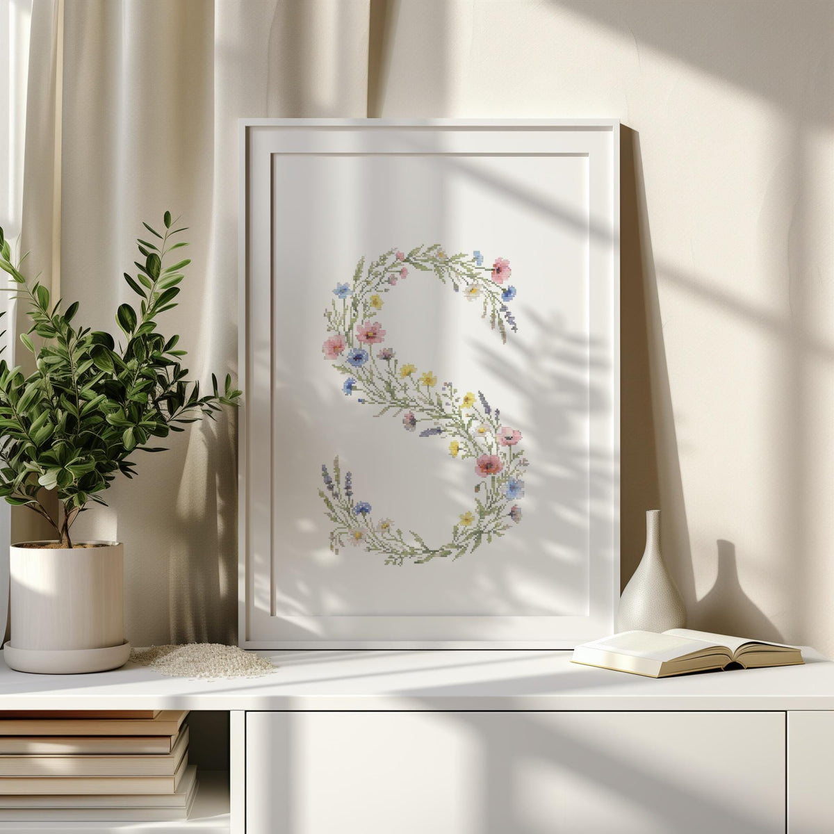 Custom Cross Stitch Pdf, Counted, Floral Letter S Cross Stitch Pattern, Monogram Cross Stitch Chart, Personalized Gifts, Pattern Keeper
