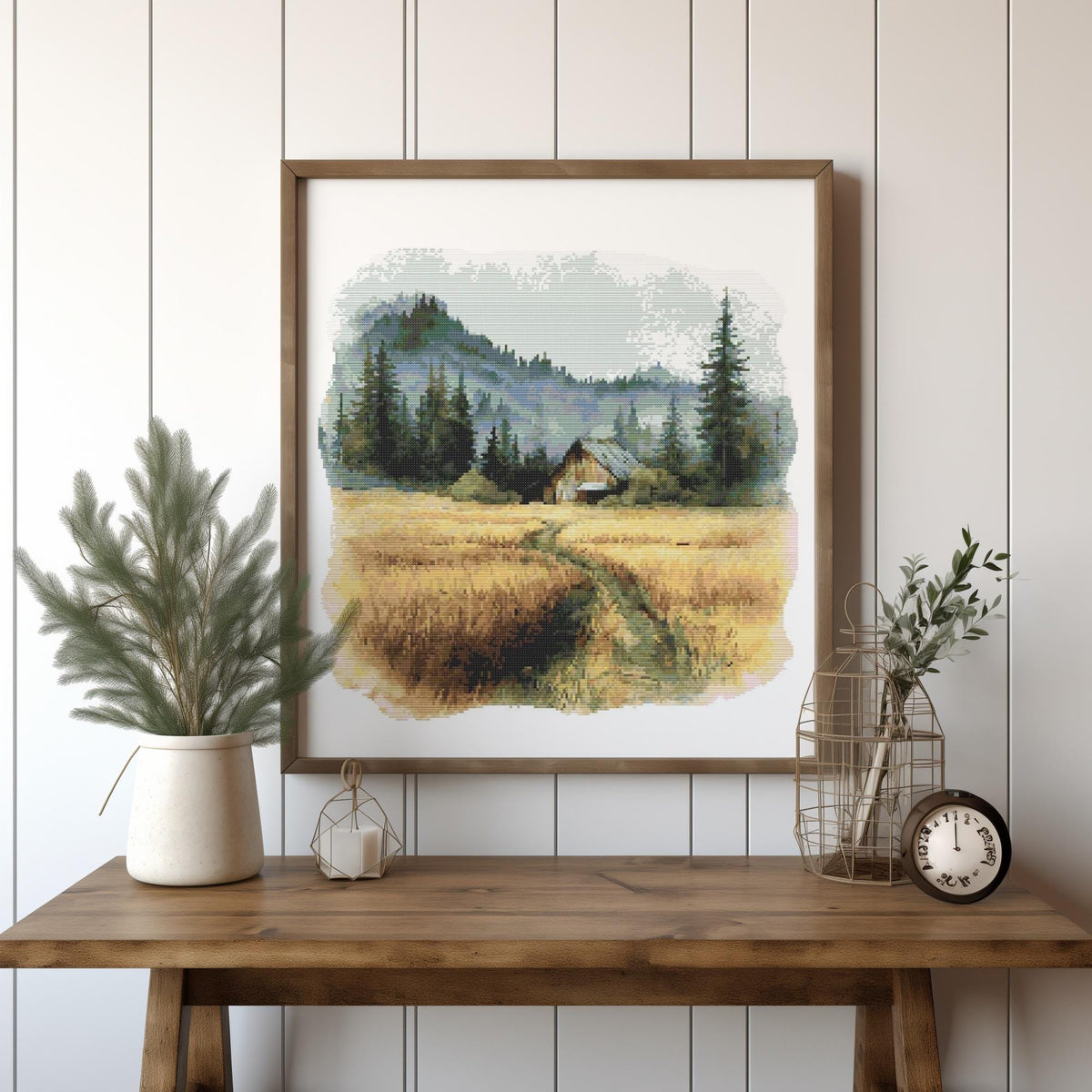 Landscape Cross Stitch Pattern With Hut, Cottagecore Cross Stitch Samplers, Nature Embroidery Designs, Counted Cross Stitch, Gift For Him