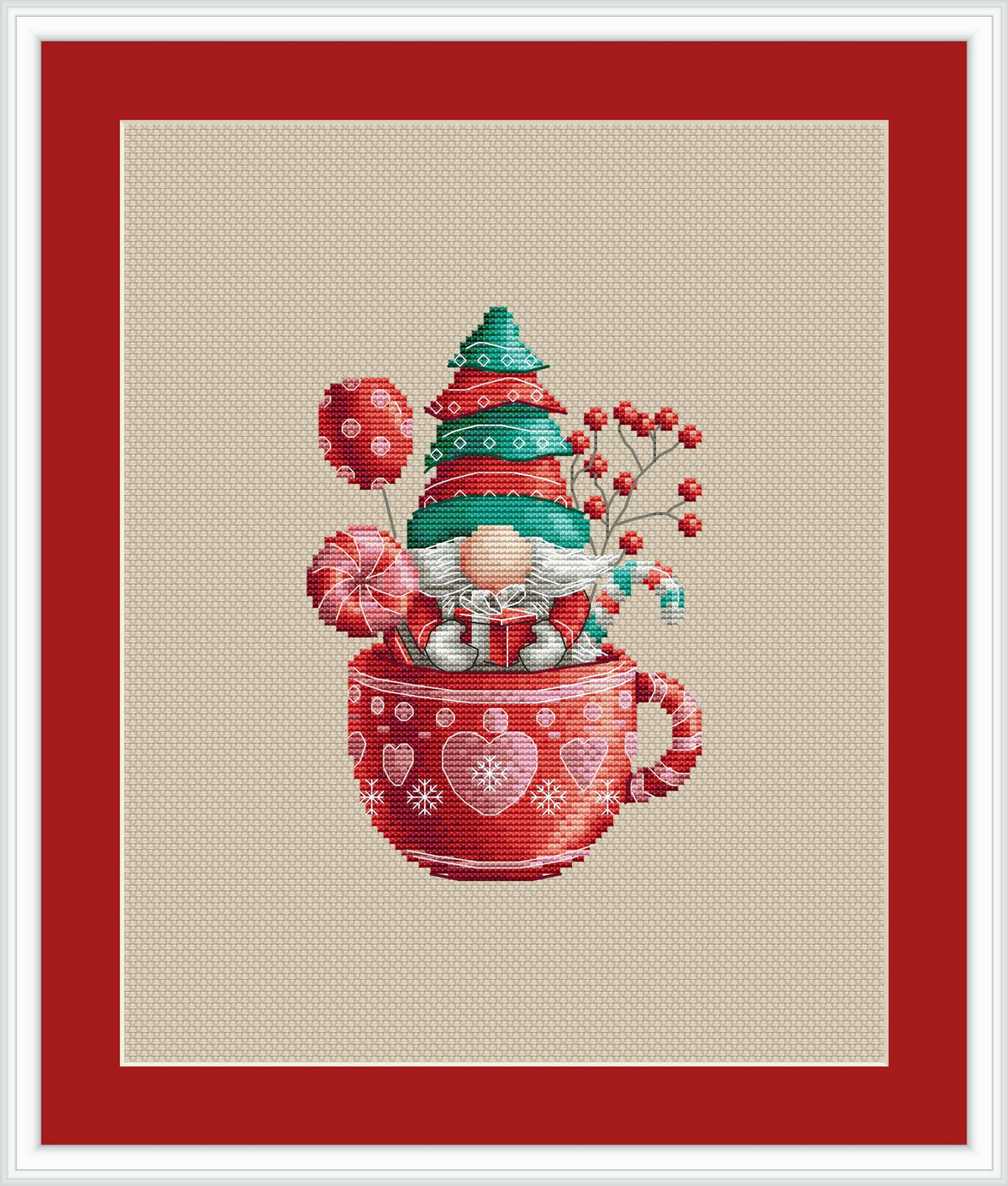 Gnome Cross Stitch Pattern, Counted Christmas Cross Stitch Chart, Holiday Embroidery, Easy Cross Stitch For Beginners