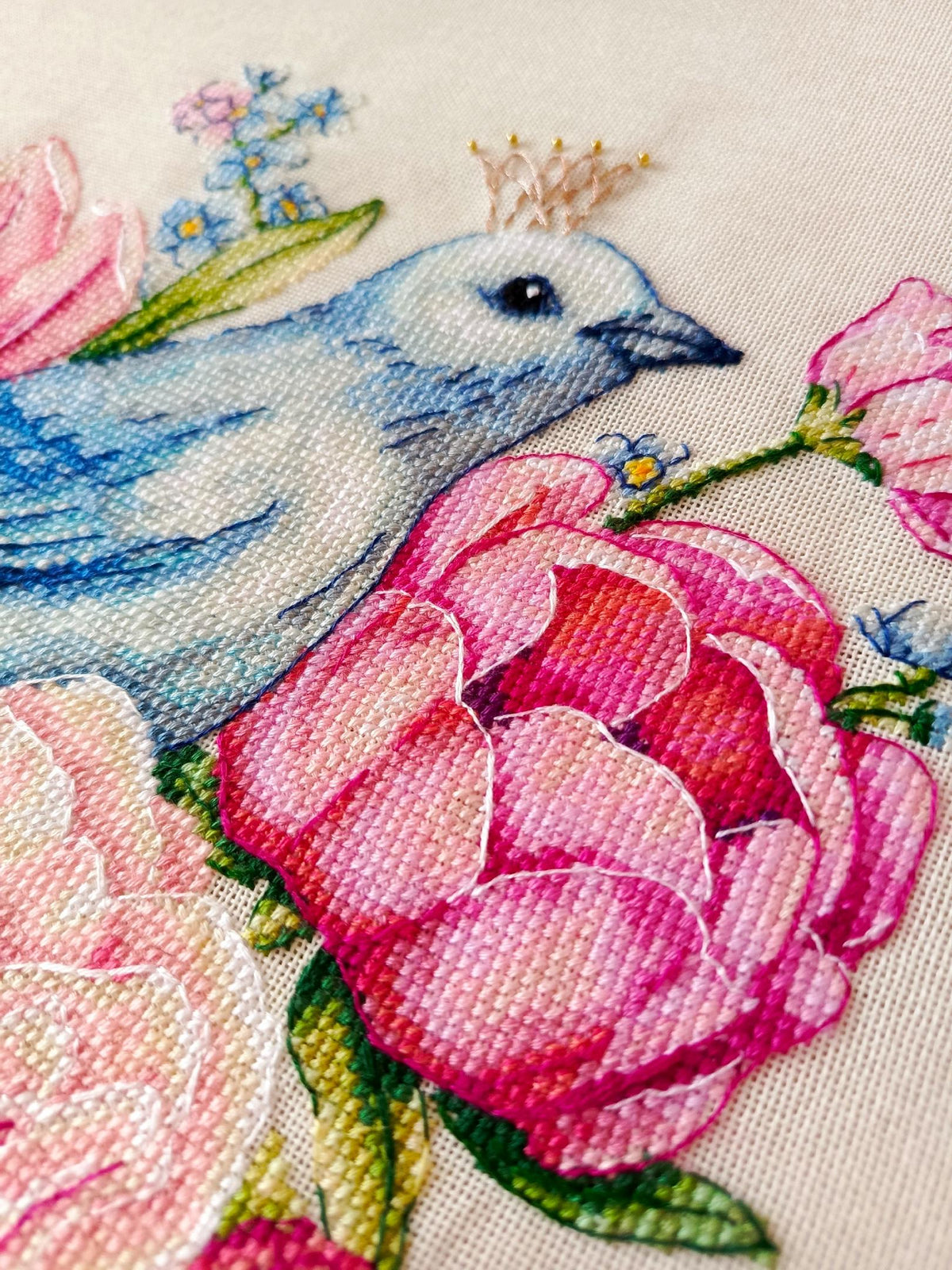 Floral Cross Stitch Pattern With Bird, Embroidery Design, Floral Cross Stitch Pdf, Counted Cross Stitch Art For Advanced Stitcher, Saga File