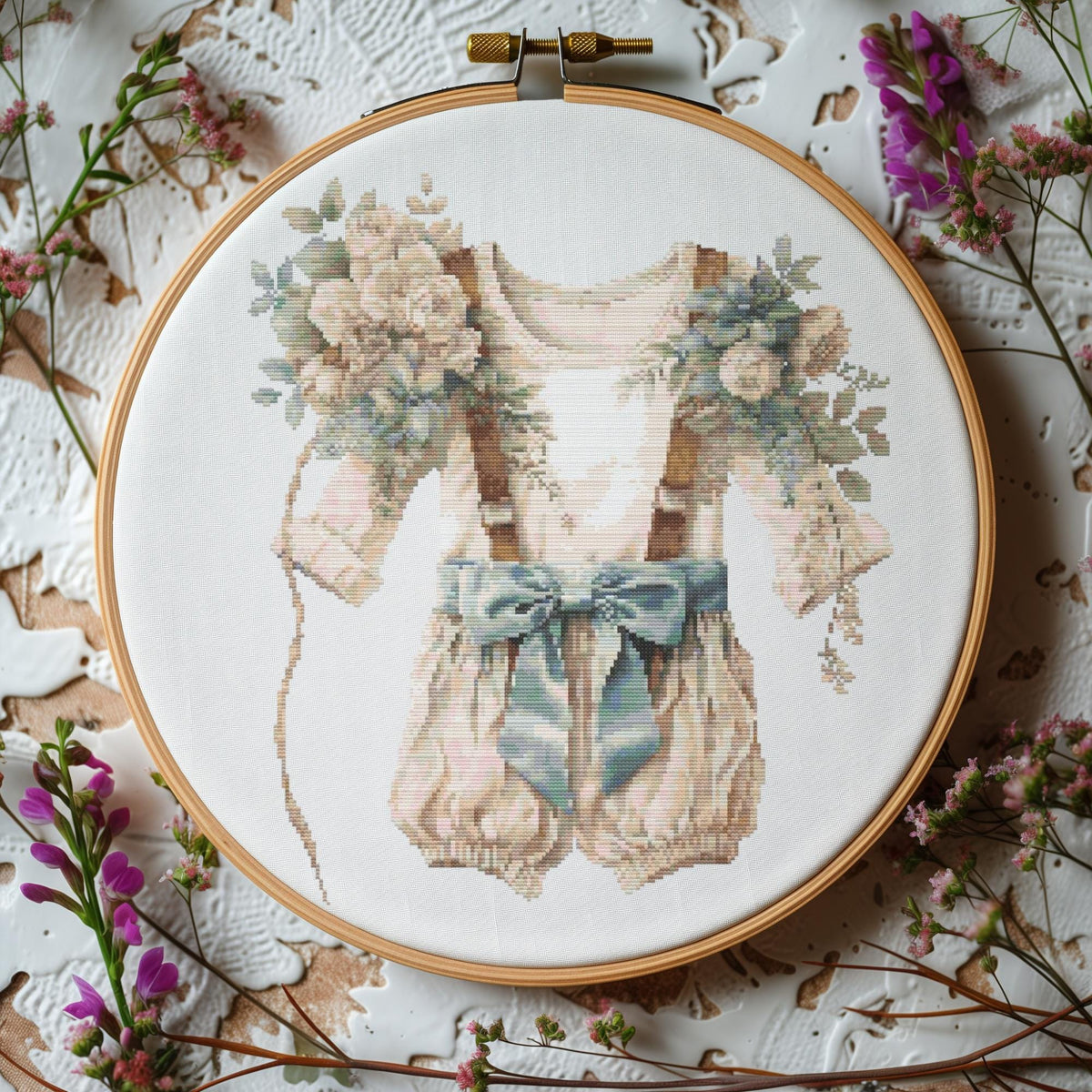 Baby Cross Stitch Pattern With Vintage Outfit, Counted, Floral Embroidery PDF, Nursery Roon Decor, Personalized Gifts For Newborn