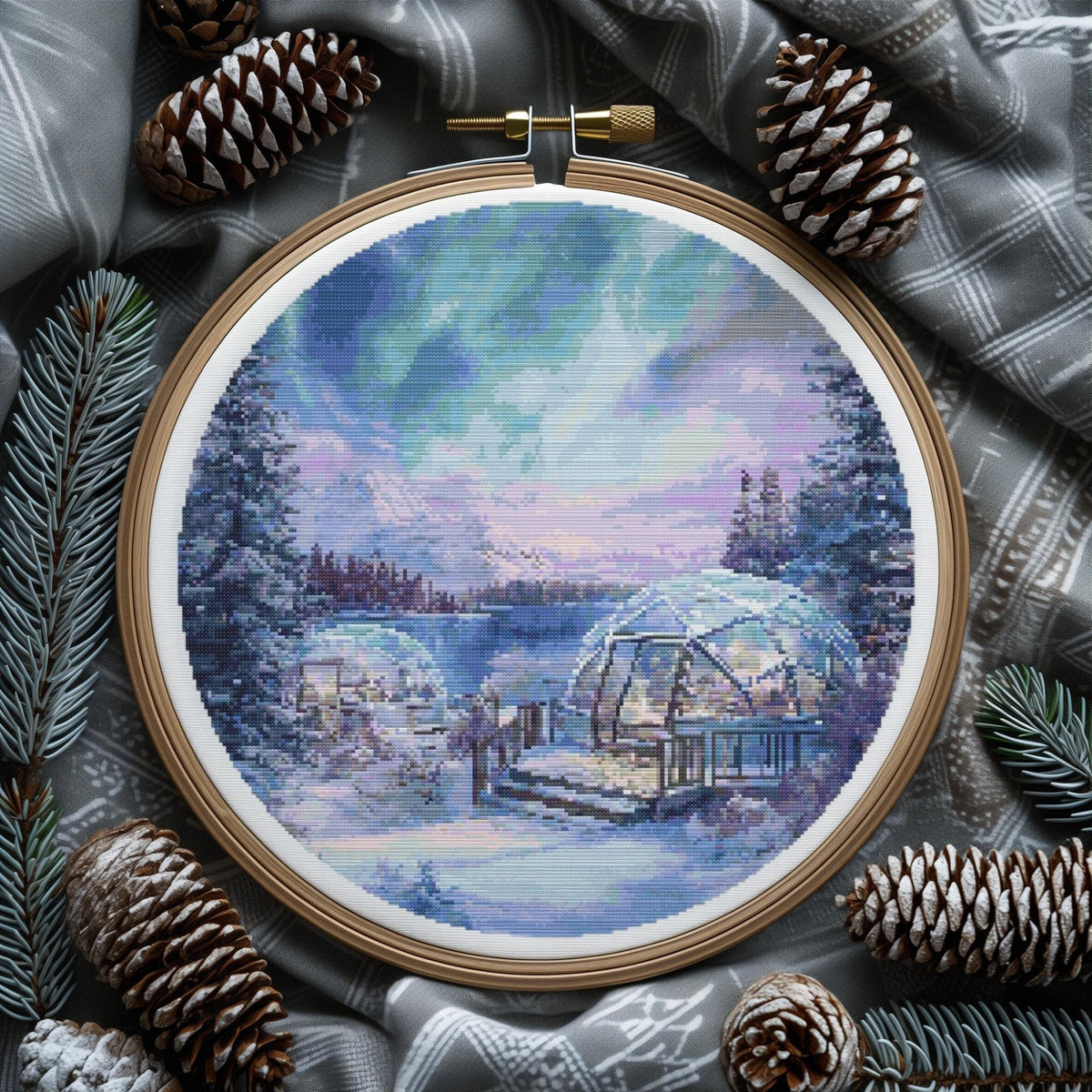 Winter Cross Stitch Pattern PDF With Northern Lights, Counted Cross Stitch Chart, Modern Cross Stitch Design, Winter Embroidery Designs