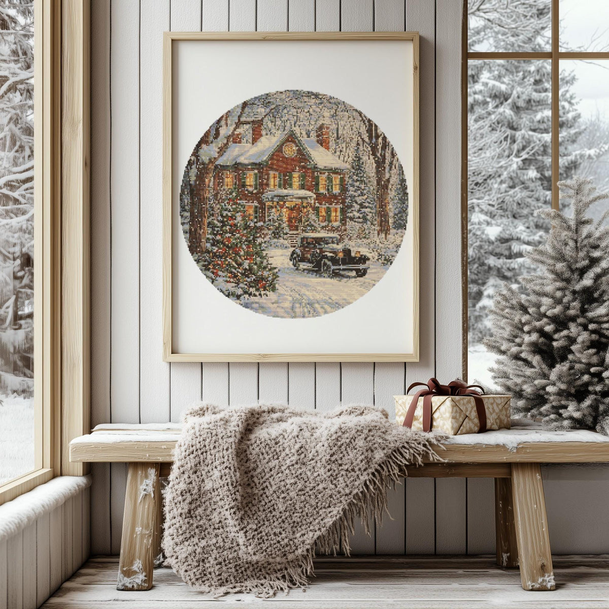 Winter Cross Stitch Pattern Retro Car, Embroidery PDF, Counted Cross Stitch, Compatible With Pattern Keeper