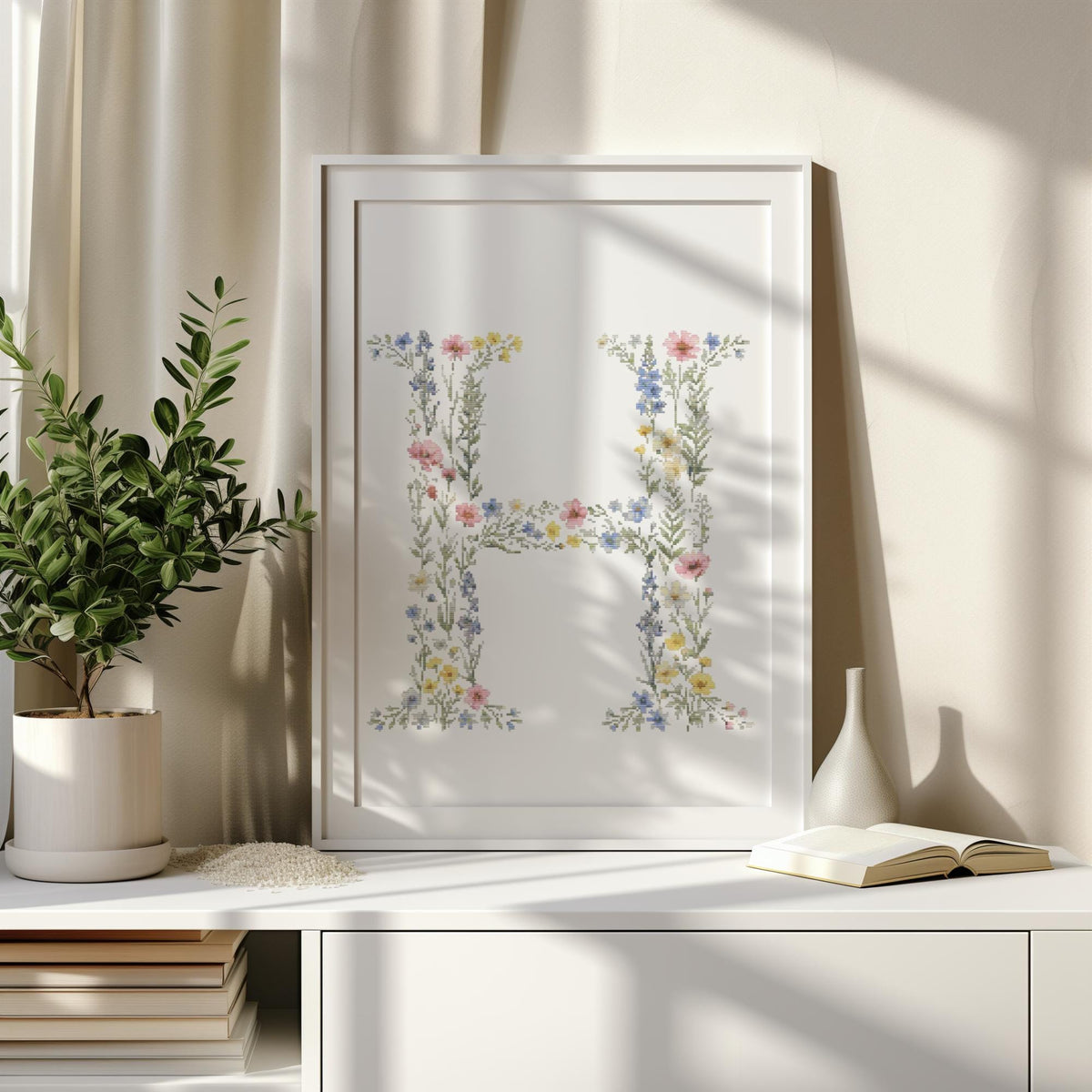 Custom Cross Stitch Pdf, Floral Letter E Cross Stitch Pattern, Personalized Gifts, Counted Monogram Cross Stitch Chart, Pattern Keeper