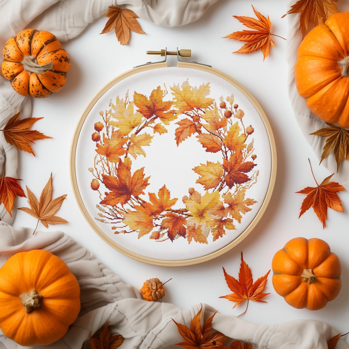 Cross Stitch Pattern With Fall Flowers Counted Autumn Embroidery Pattern Fall Floral Wreath Cross Stitch Chart Modern Cross Stitch Art