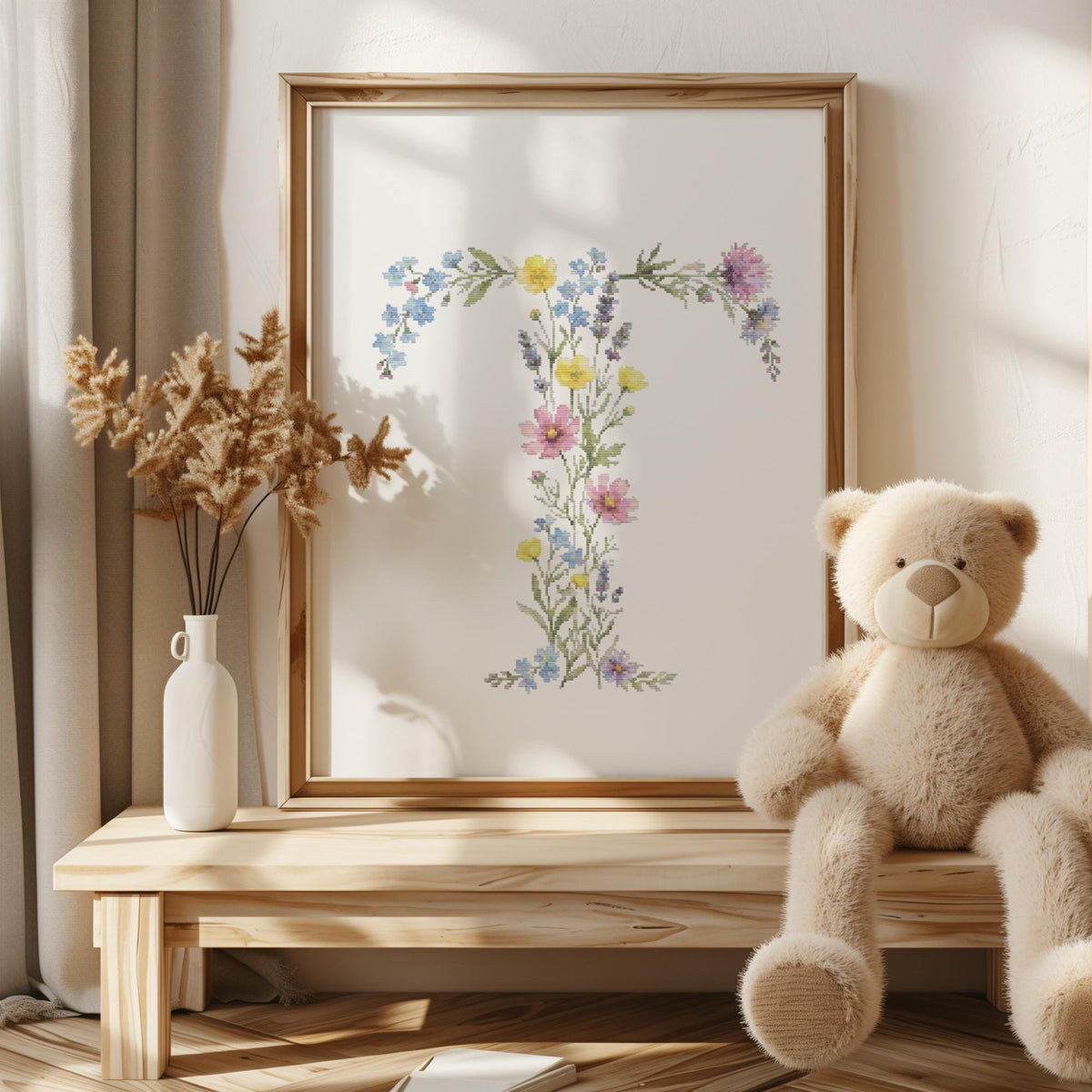 Custom Cross Stitch Pdf, Counted, Floral Letter T Cross Stitch Pattern, Monogram Cross Stitch Chart, Personalized Gifts, Pattern Keeper