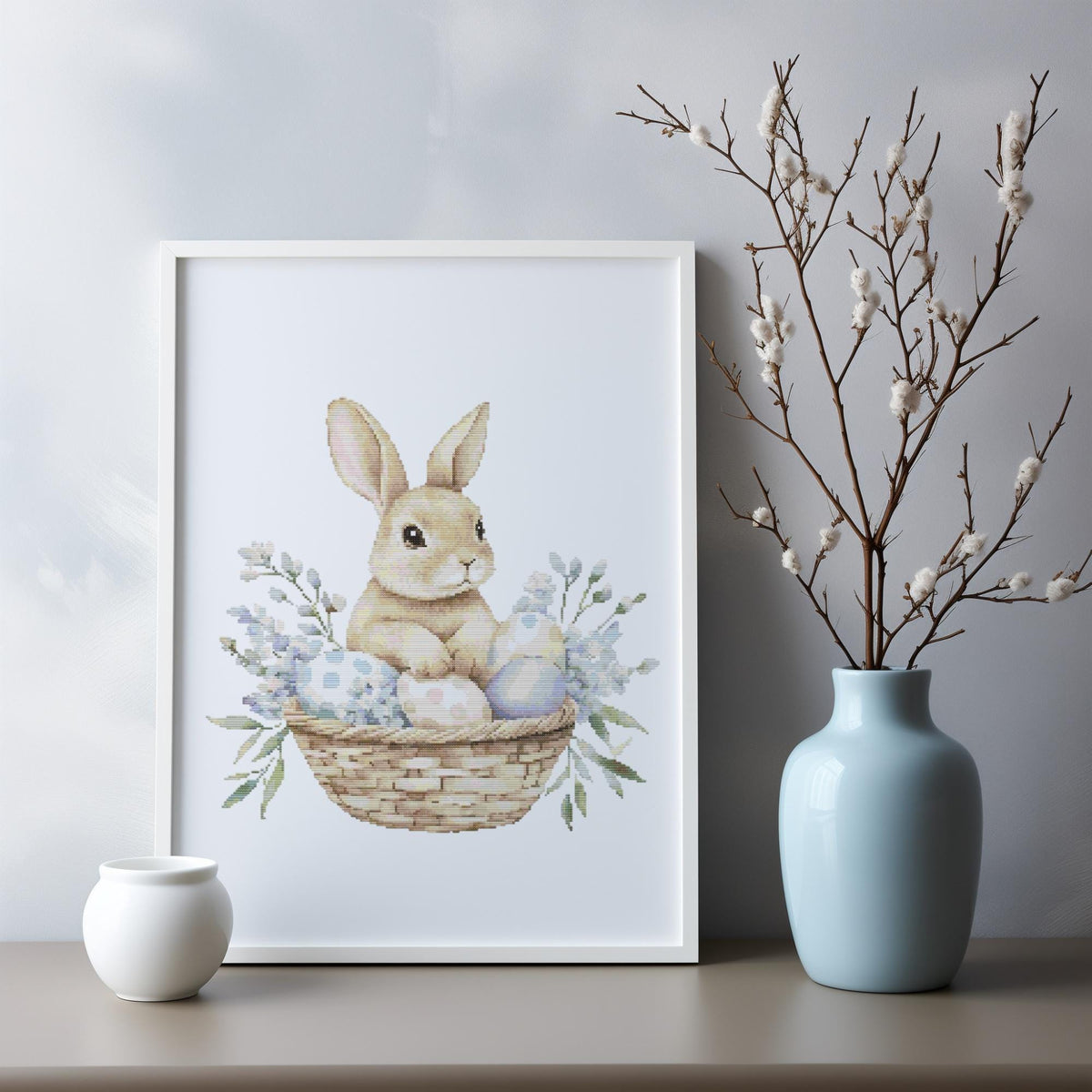 Cross Stitch Pattern With Easter Bunny, Modern Cross Stitch Designs, Easter Embroidery File, Spring Cross Stitch Chart, Cross Stitch Scheme