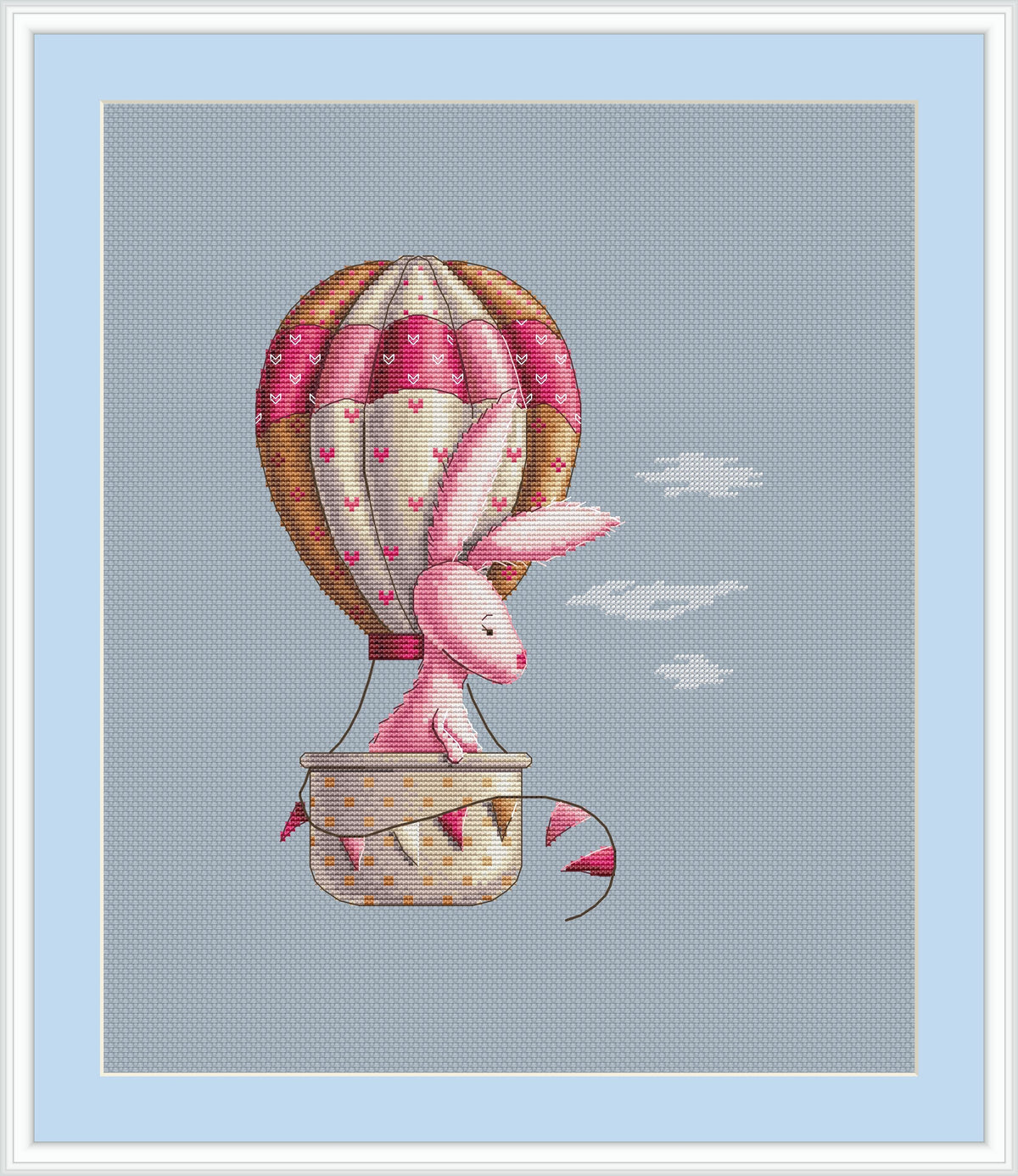 Baby Girl Cross Stitch Pattern Pink Boho Nursery Counted Cross Stitch Bunny In Hot Air Ballon Embroidery Sampler Baby Gift Digital Downloads