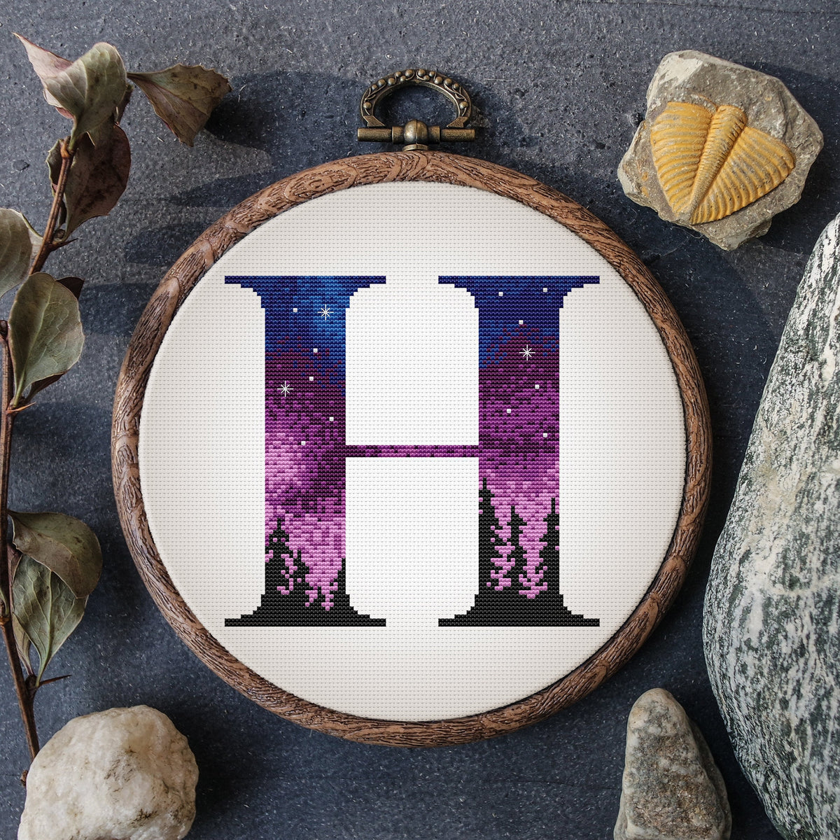 Custom Cross Stitch Pattern With Monogram H, Name Embroidery Pattern Sampler, Letter Cross Stitch Designs, Personlized Gifts For Grandma