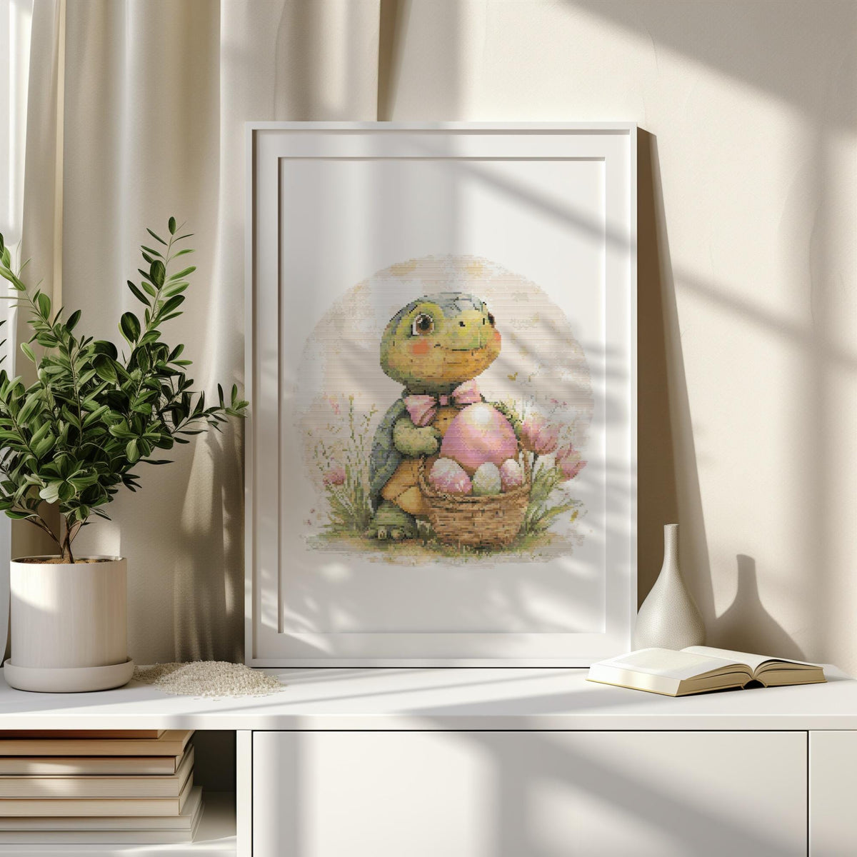 Easter Cross Stitch Pattern With Colorful Eggs Modern Cross Stitch Designs Easter Embroidery Nursery Cross Stitch With Turtle DIY Pattern
